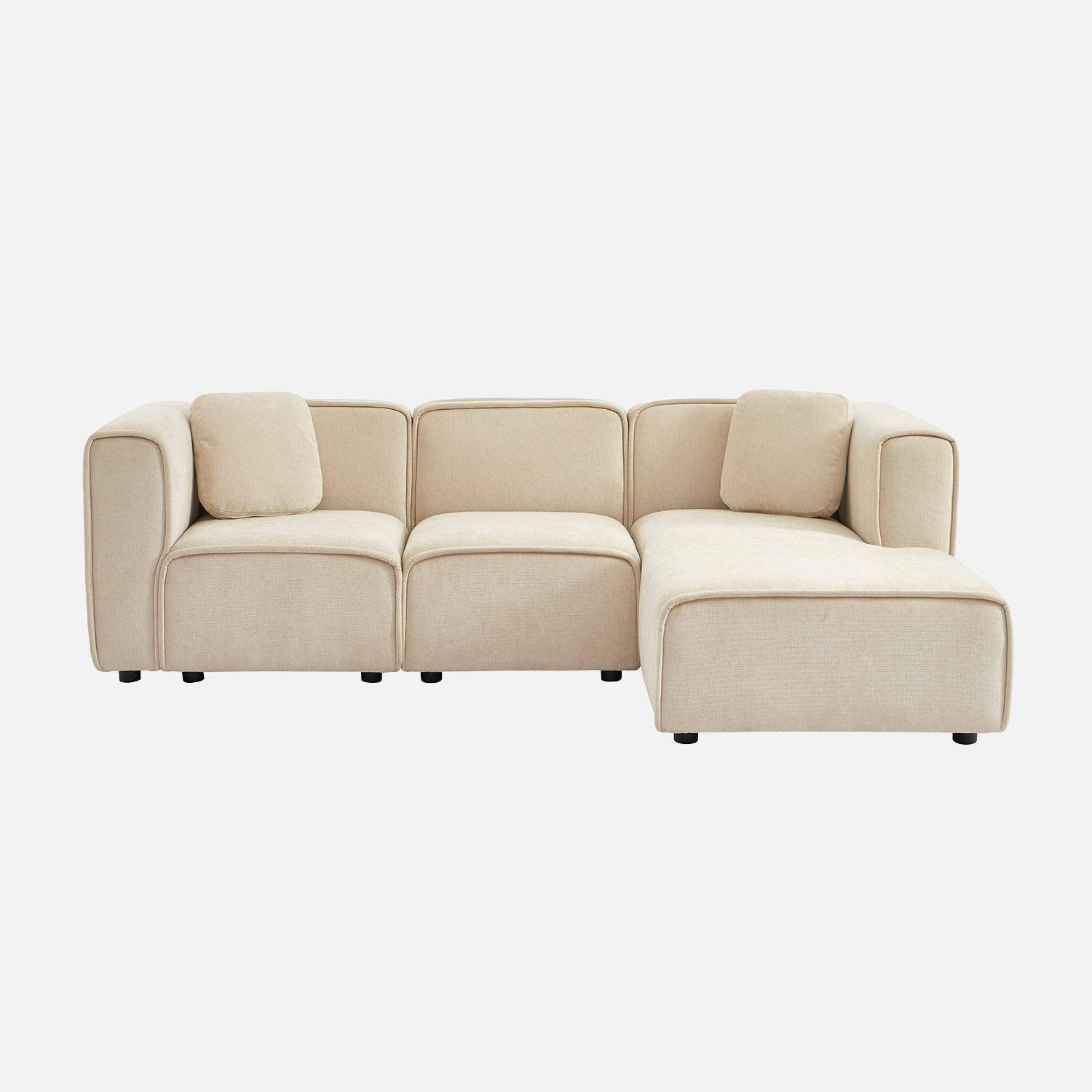 Canapé d'angle droite 3 places tissu beige 2 coussins carrés L 230 x P 145 x H 70 cm - Lester,sweeek,Photo2