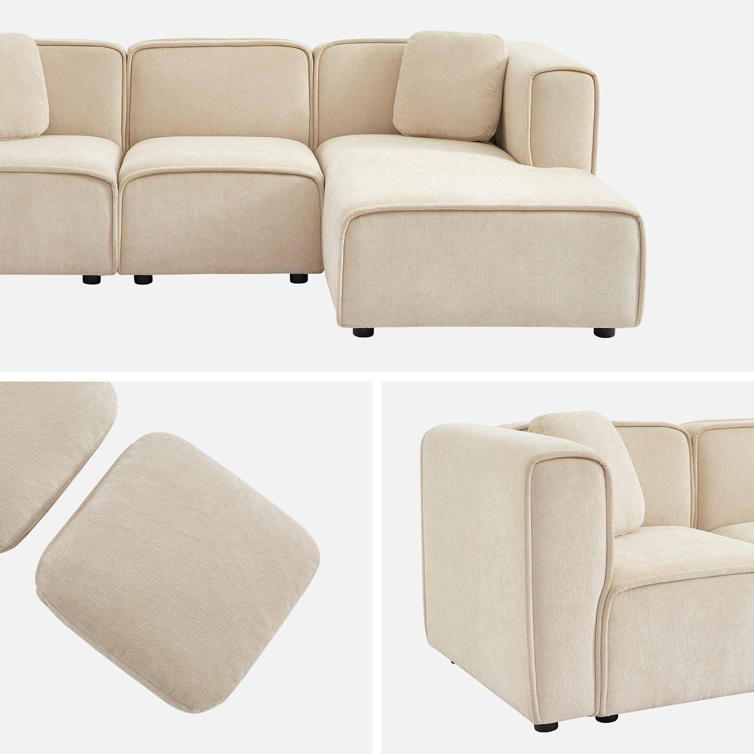 Canapé d'angle droite 3 places tissu beige 2 coussins carrés L 230 x P 145 x H 70 cm - Lester Photo4