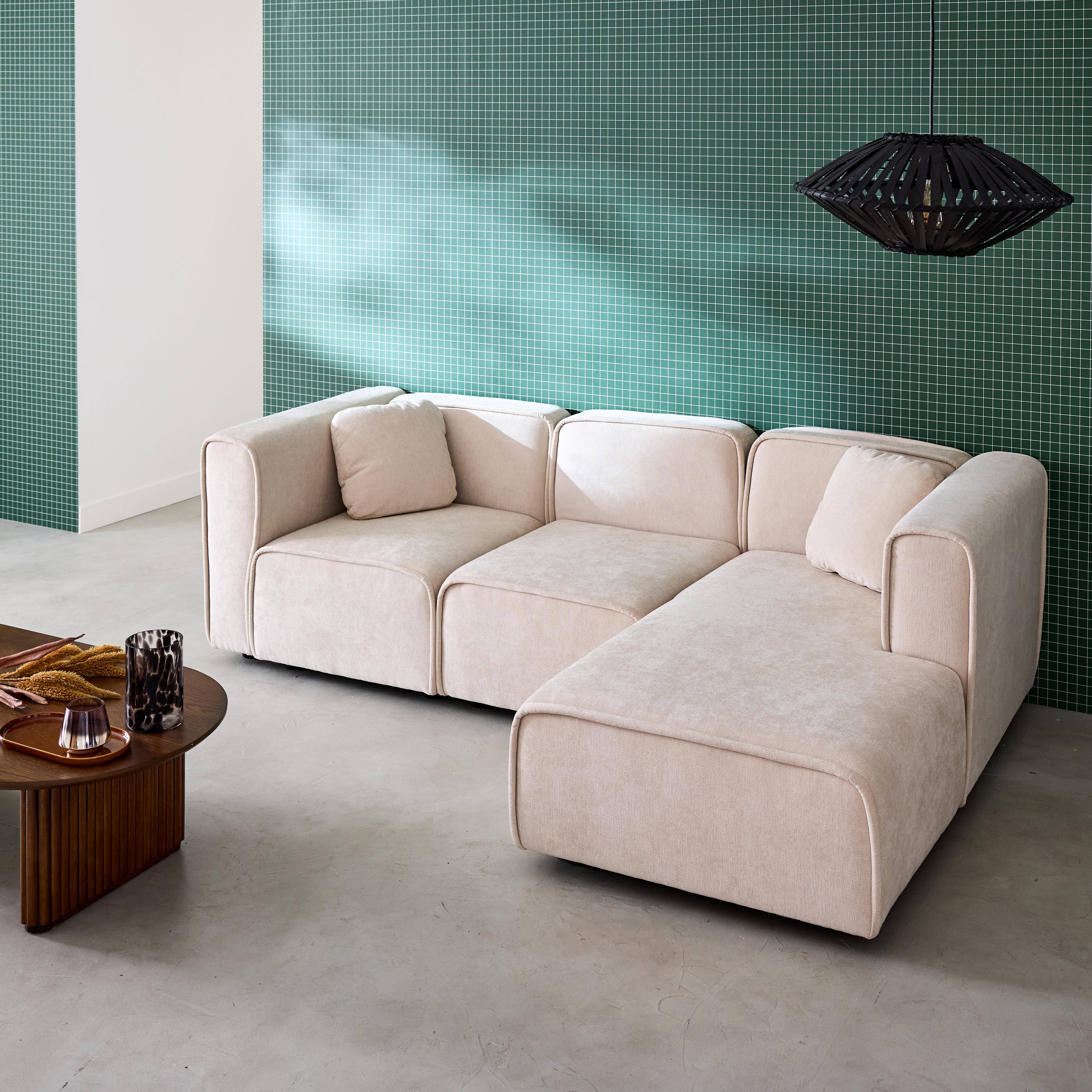 Canapé d'angle droite 3 places tissu beige 2 coussins carrés L 230 x P 145 x H 70 cm - Lester Photo2