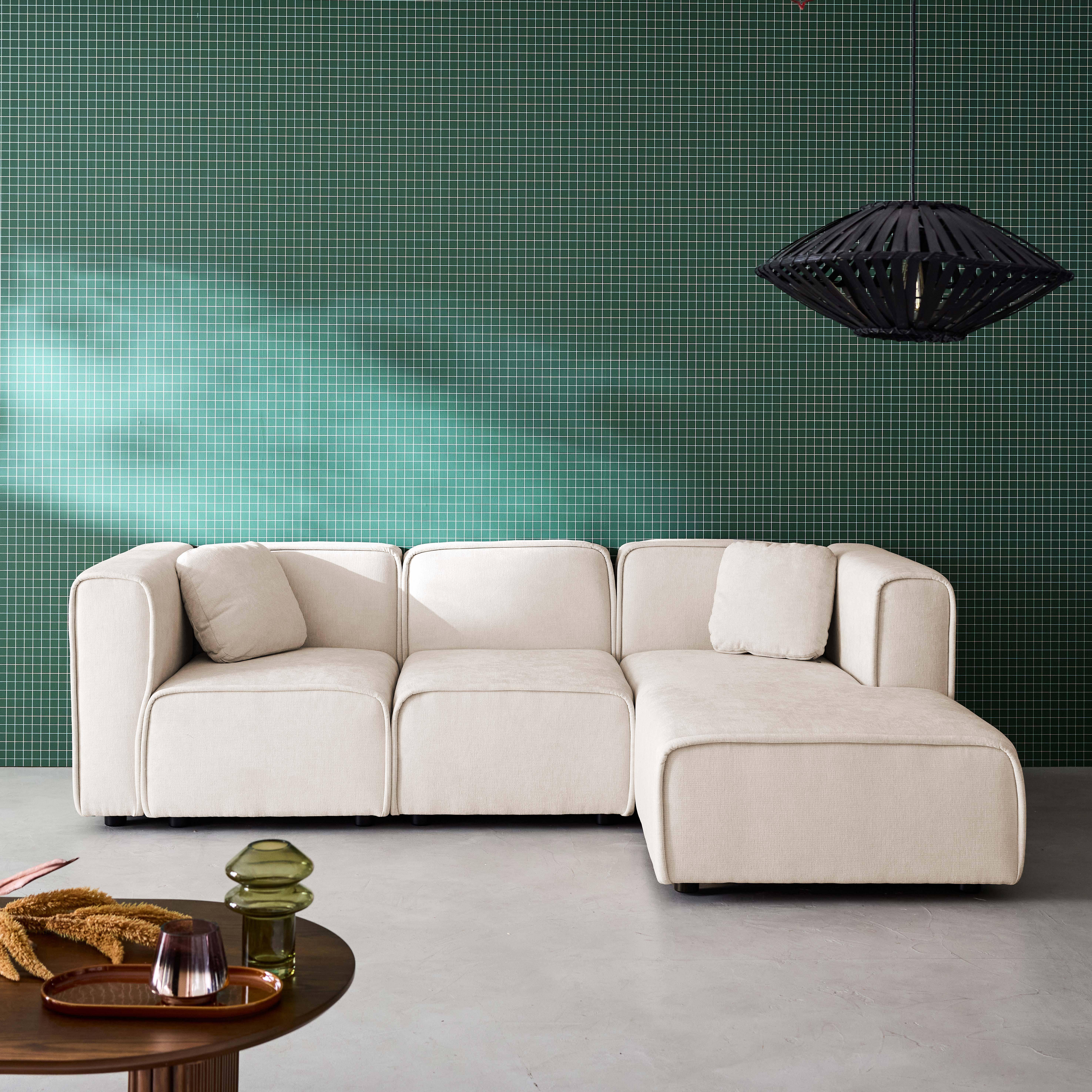 Rechtse hoekbank 3 zitplaatsen stof beige L 230 x D 145 x H 70 cm - Lester Photo1