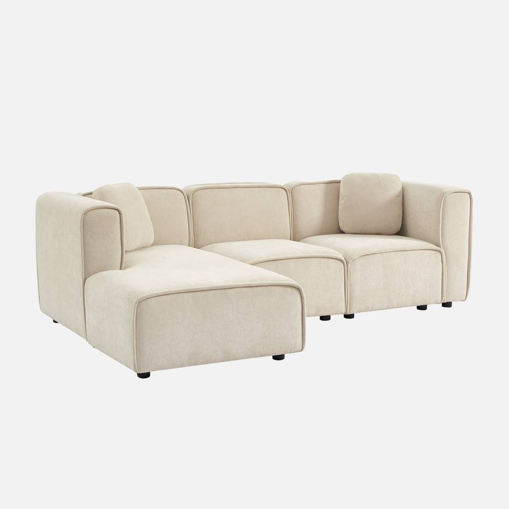 Sofá esquinero izquierdo de tela liso, 3 plazas, Beige