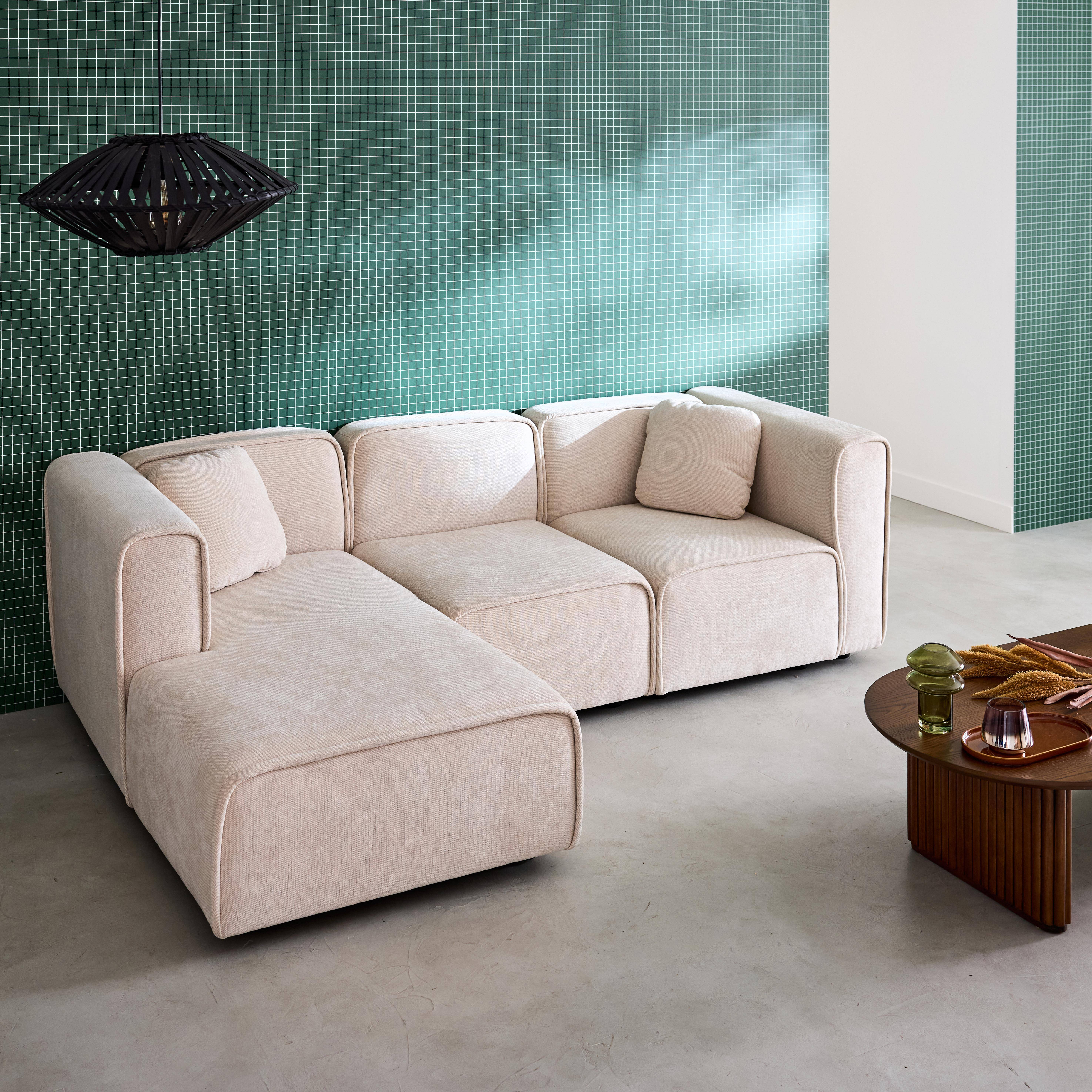 Canapé d'angle gauche 3 places tissu beige 2 coussins carrés L 230 x P 145 x H 70 cm - Lester,sweeek,Photo2