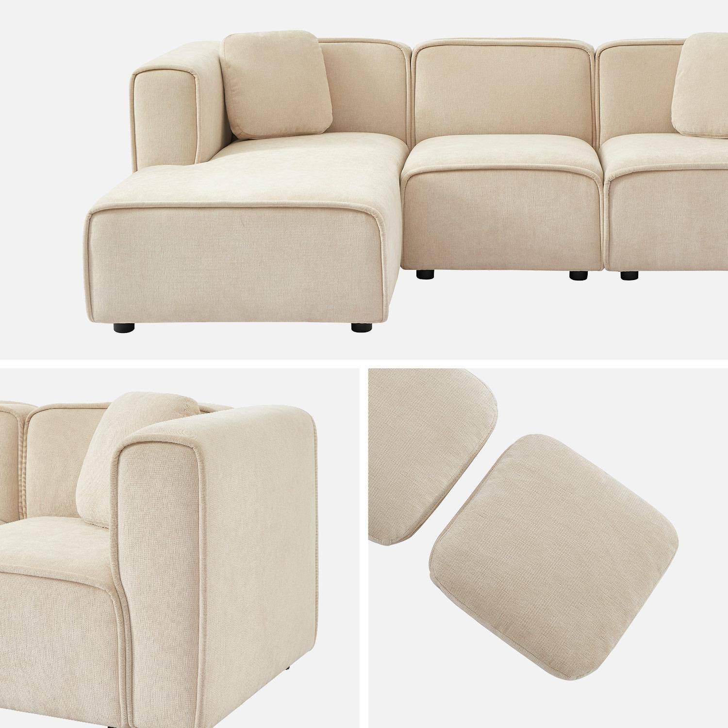 Canapé d'angle gauche 3 places tissu beige 2 coussins carrés L 230 x P 145 x H 70 cm - Lester Photo4