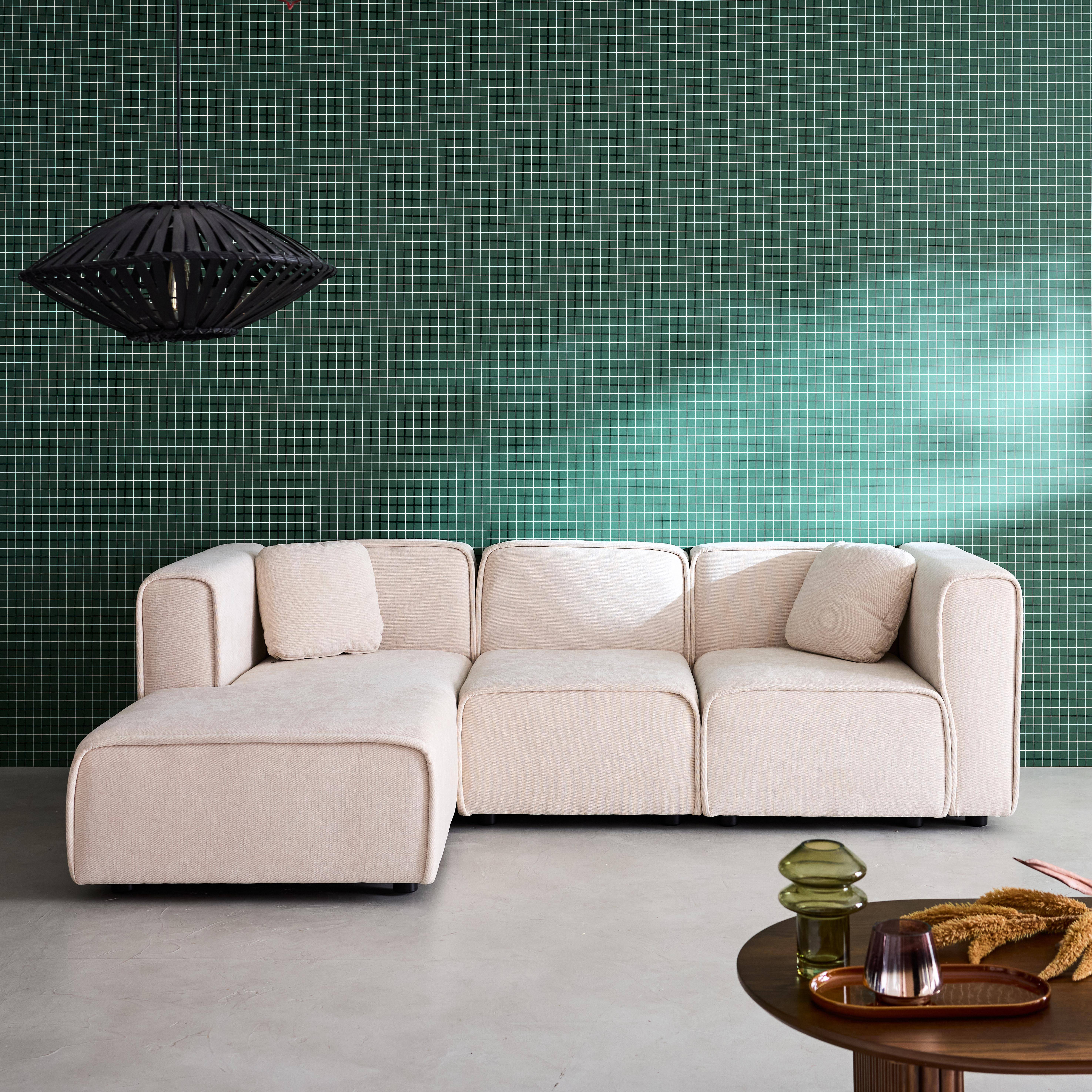 Canapé d'angle gauche 3 places tissu beige 2 coussins carrés L 230 x P 145 x H 70 cm - Lester,sweeek,Photo1