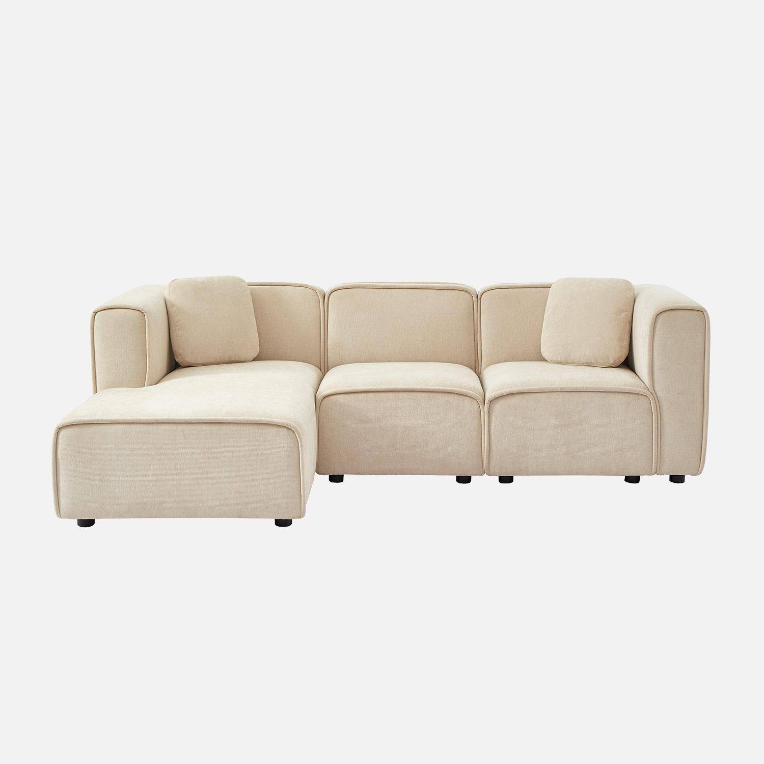 Canapé d'angle gauche 3 places tissu beige 2 coussins carrés L 230 x P 145 x H 70 cm - Lester Photo2