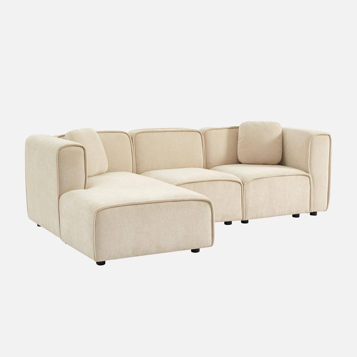 Canapé d'angle gauche 3 places tissu beige 2 coussins carrés L 230 x P 145 x H 70 cm - Lester Photo1