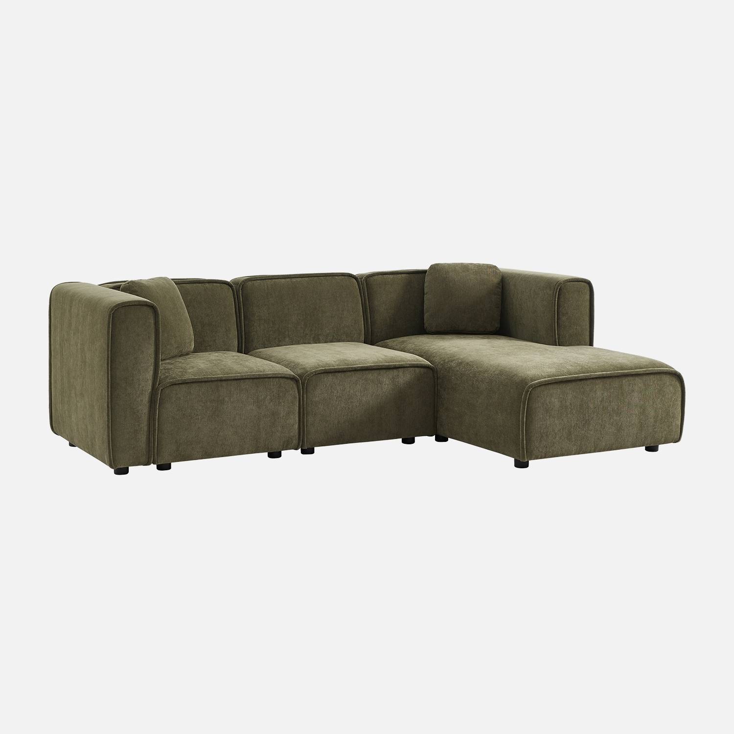 Canapé d'angle droite 3 places tissu kaki