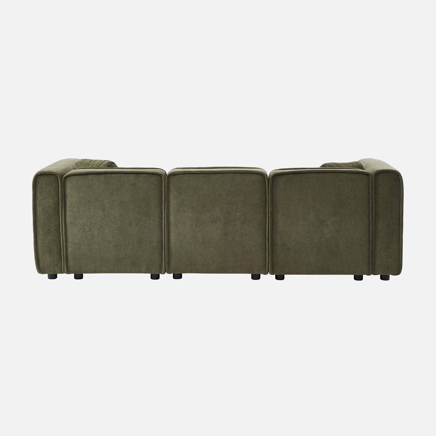 Canapé d'angle droite 3 places tissu kaki 2 coussins carrés L 230 x P 145 x H 70 cm - Lester Photo3