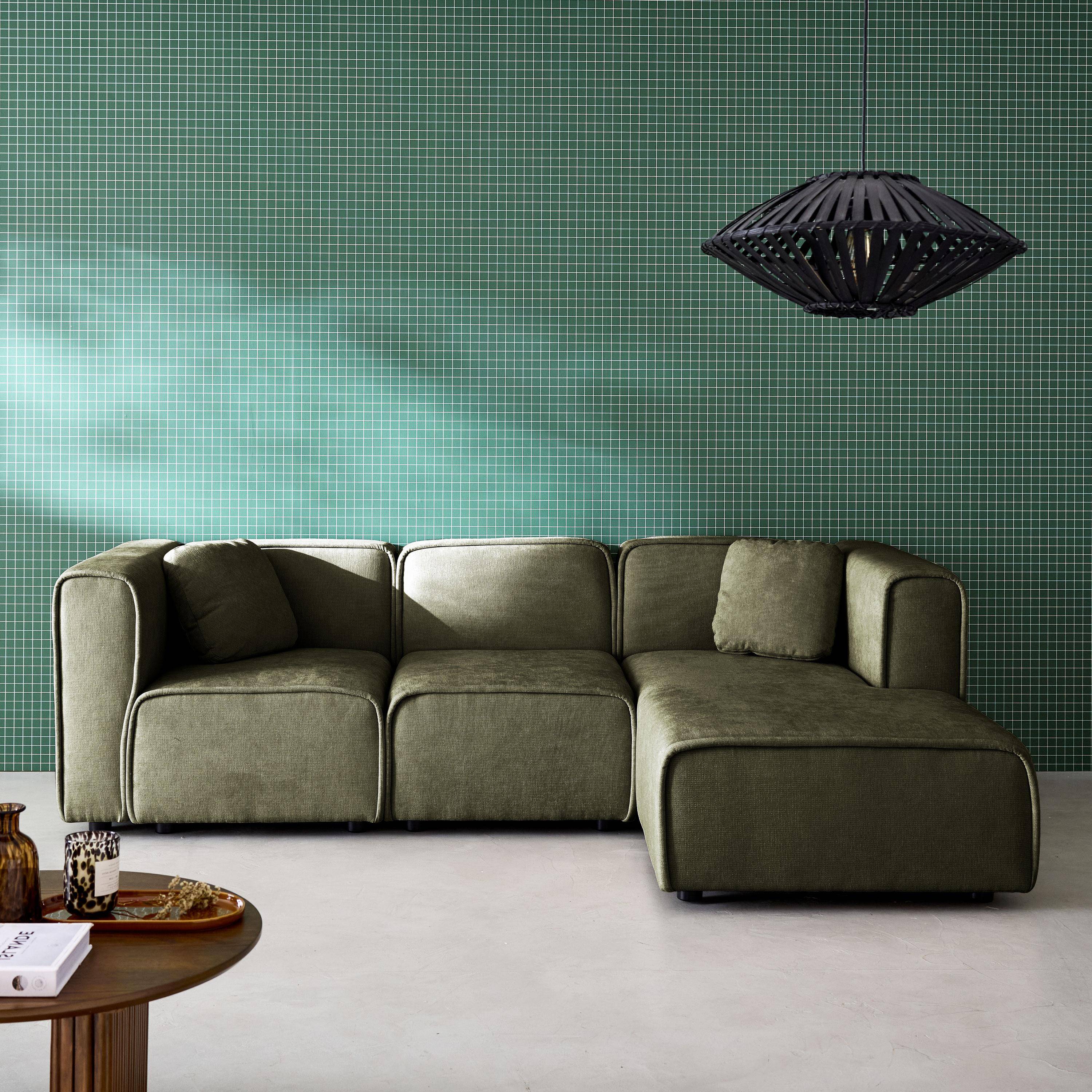 Canapé d'angle droite 3 places tissu kaki 2 coussins carrés L 230 x P 145 x H 70 cm - Lester,sweeek,Photo1