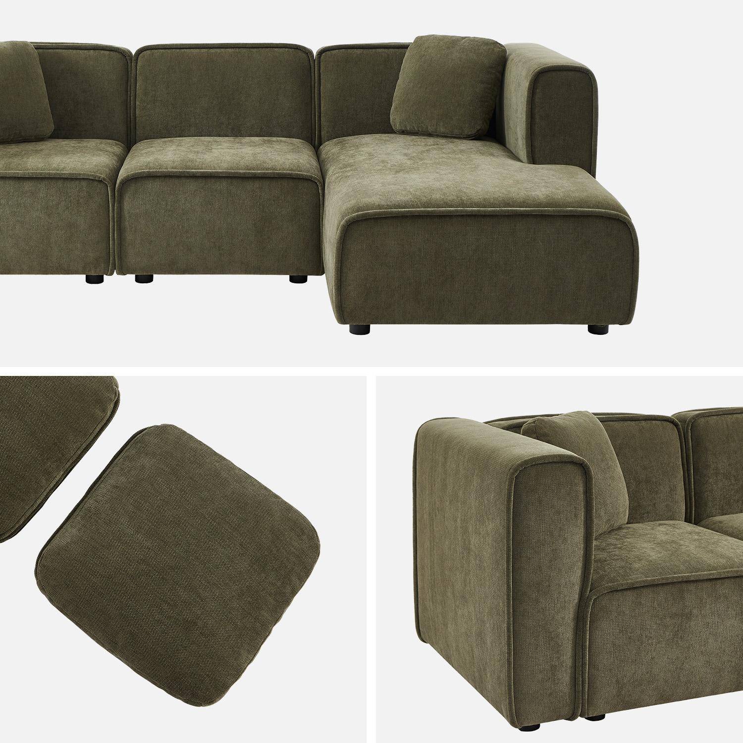 Canapé d'angle droite 3 places tissu kaki 2 coussins carrés L 230 x P 145 x H 70 cm - Lester Photo4