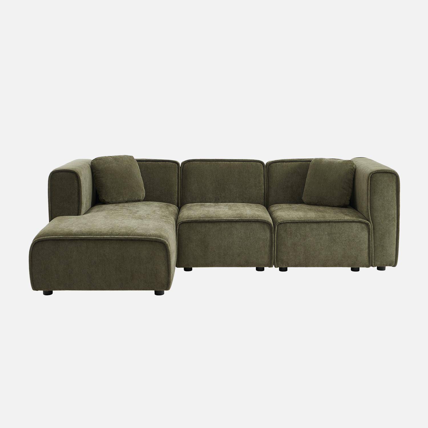 Canapé d'angle gauche 3 places tissu kaki 2 coussins carrés L 230 x P 145 x H 70 cm - Lester,sweeek,Photo2