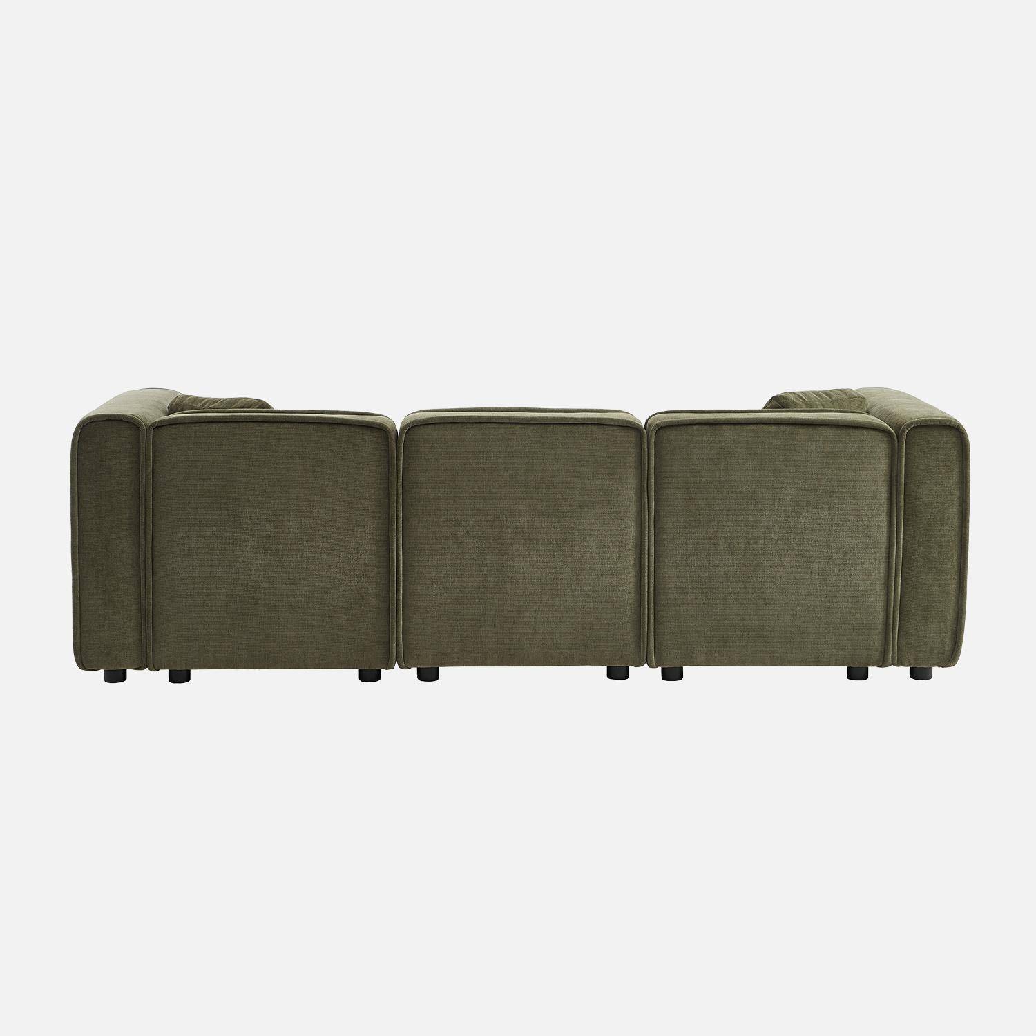 Canapé d'angle gauche 3 places tissu kaki 2 coussins carrés L 230 x P 145 x H 70 cm - Lester Photo3
