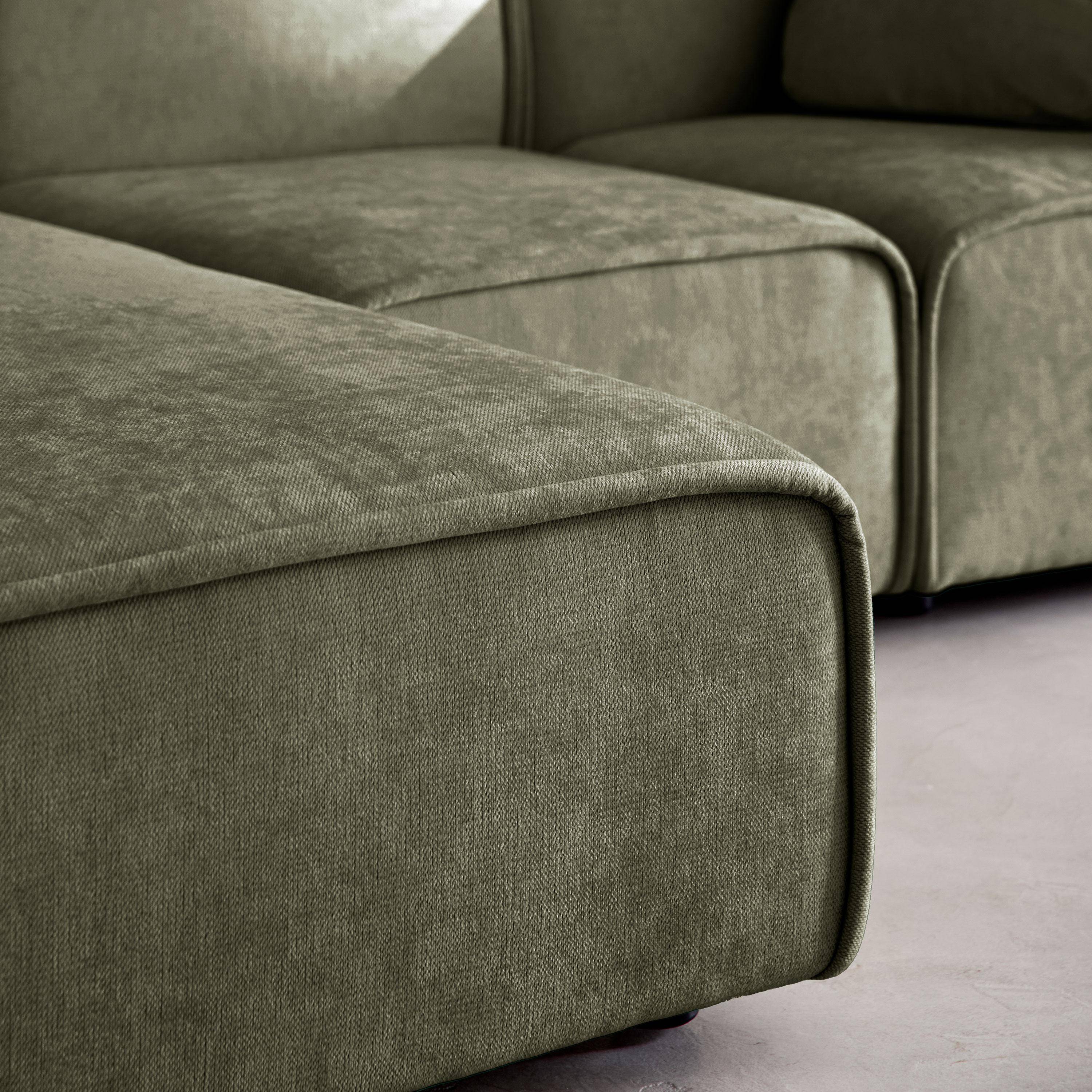 Narożnik lewy 3-osobowy, tkanina w kolorze khaki, 2 kwadratowe poduszki, dł. 230 x gł. 145 x wys. 70 cm – Lester,sweeek,Photo3