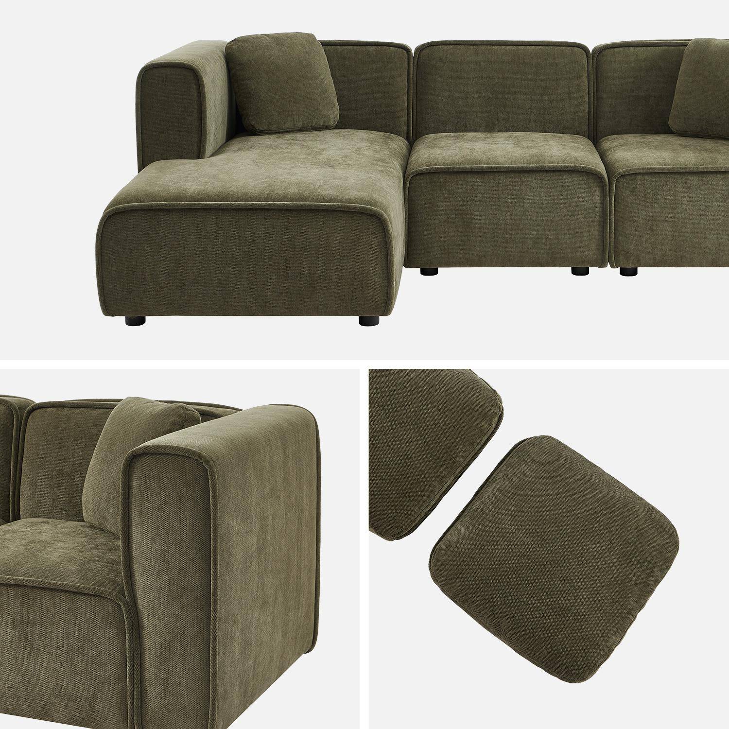 Narożnik lewy 3-osobowy, tkanina w kolorze khaki, 2 kwadratowe poduszki, dł. 230 x gł. 145 x wys. 70 cm – Lester,sweeek,Photo6