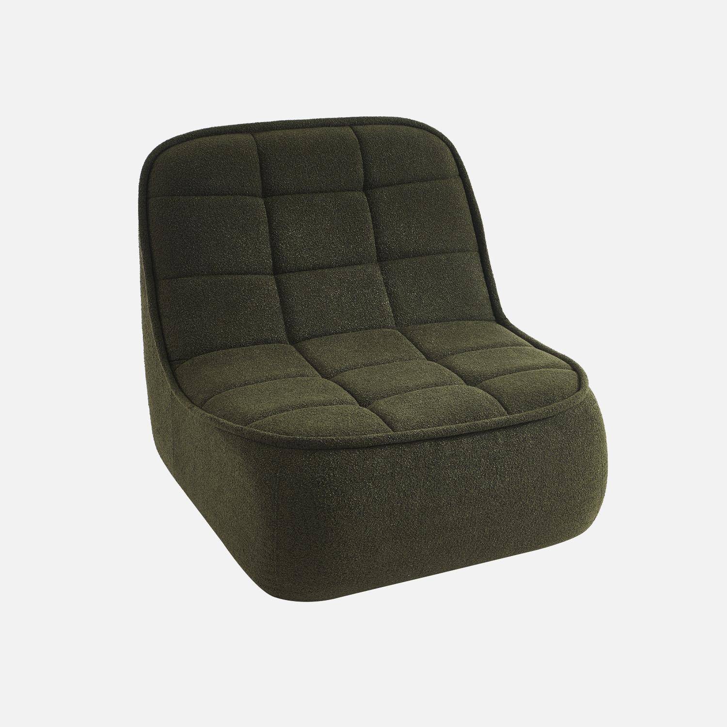 Chauffeuse bouclette texturée 1 place kaki L 93 x P 104 x H 85cm - Boni Photo1