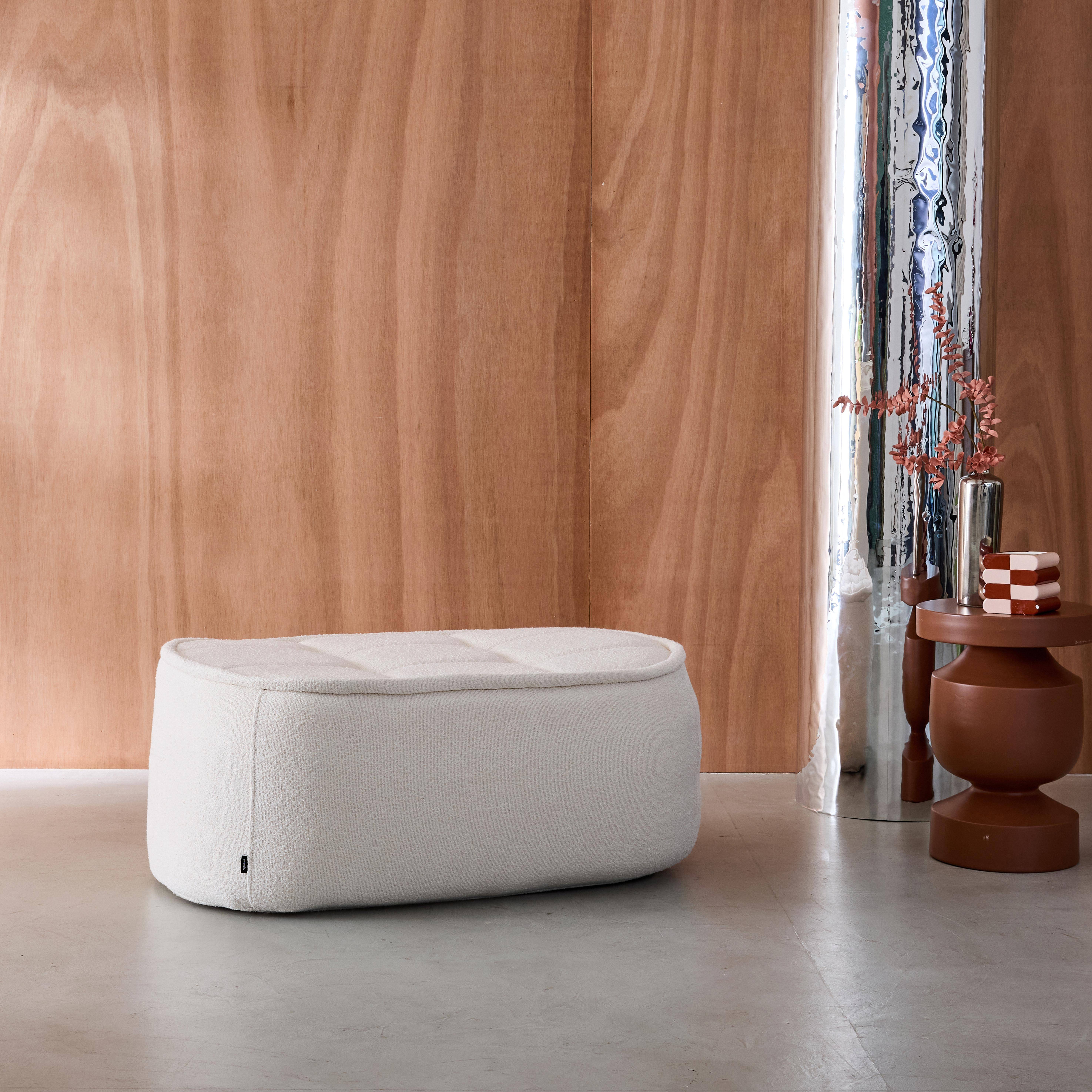 Sitzhocker, Fußhocker mit strukturierem Bouclé-Bezug in antikweiß für den Sessel Boni B 91 x T 63 x H 40 cm - Boni,sweeek,Photo1