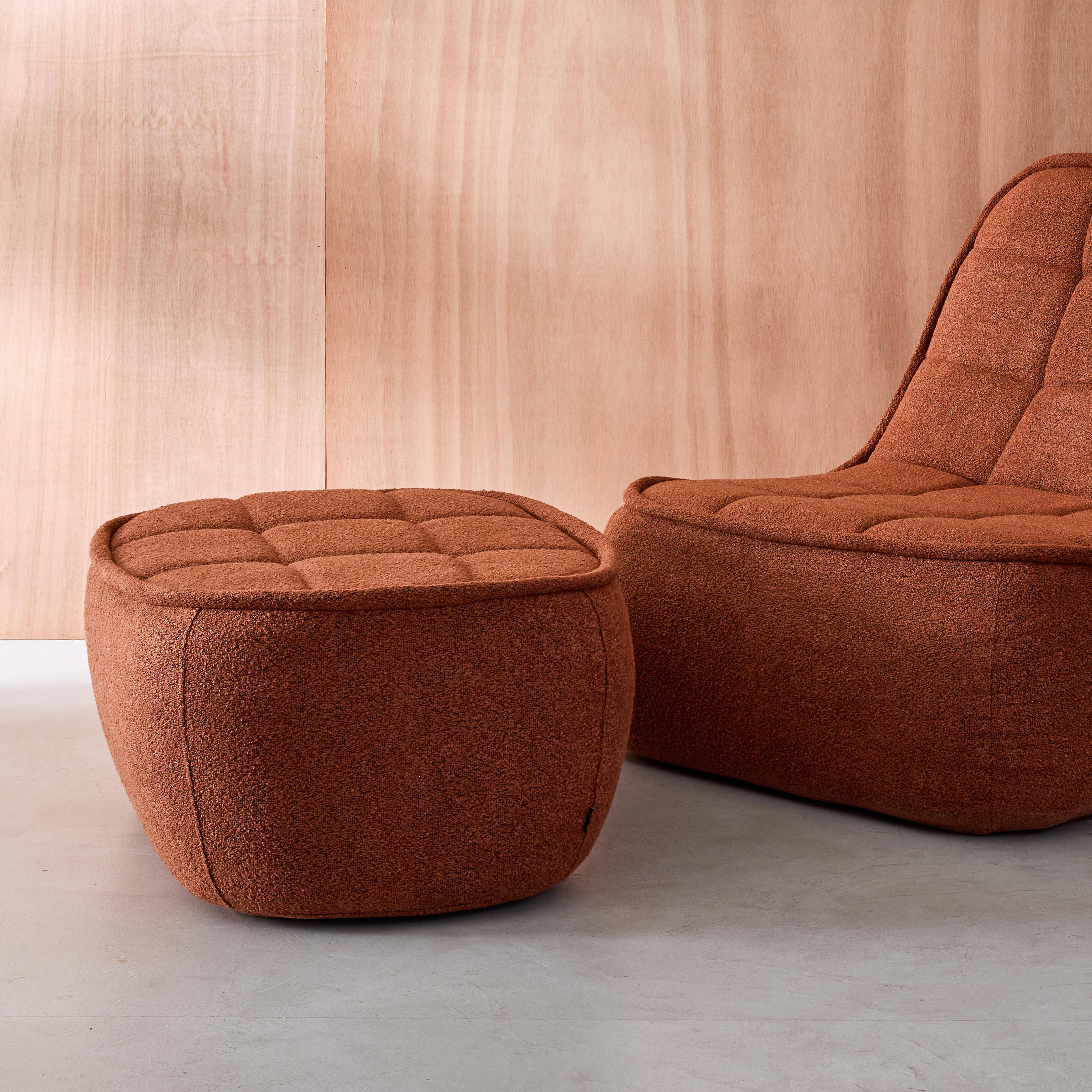 Sitzhocker, Fußhocker mit strukturierem Bouclé-Bezug in terrakotta für den Sessel Boni B 91 x T 63 x H 40 cm - Boni Photo4