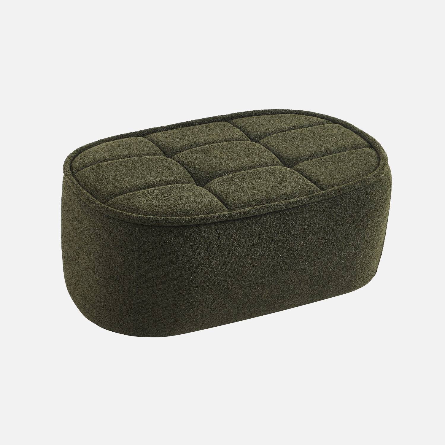 Pouf, apoio para pés para poltrona 1 lugar Boni bouclette texturada, Verde caqui