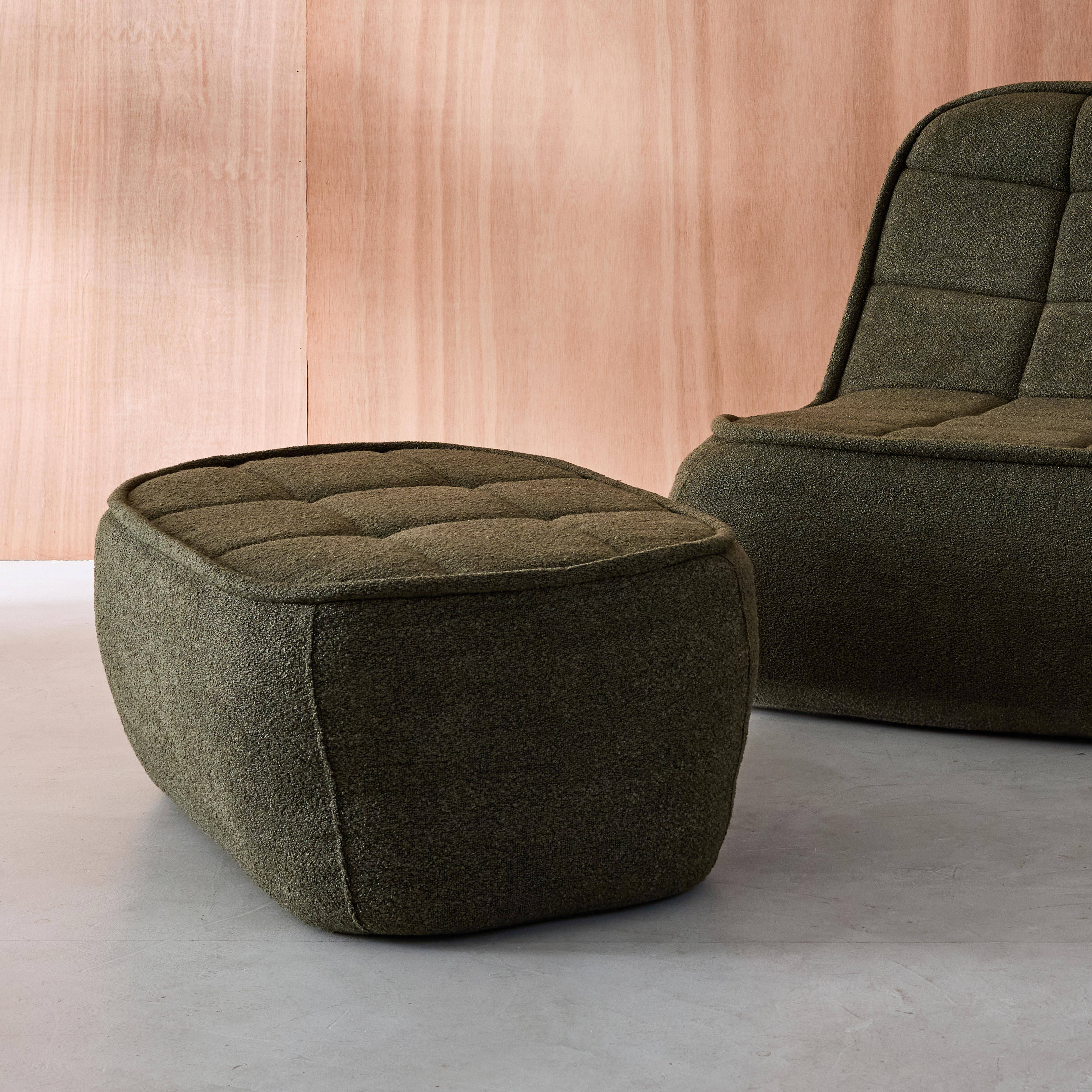 Sitzhocker, Fußhocker mit strukturierem Bouclé-Bezug in khaki für den Sessel Boni B 91 x T 63 x H 40 cm - Boni,sweeek,Photo4