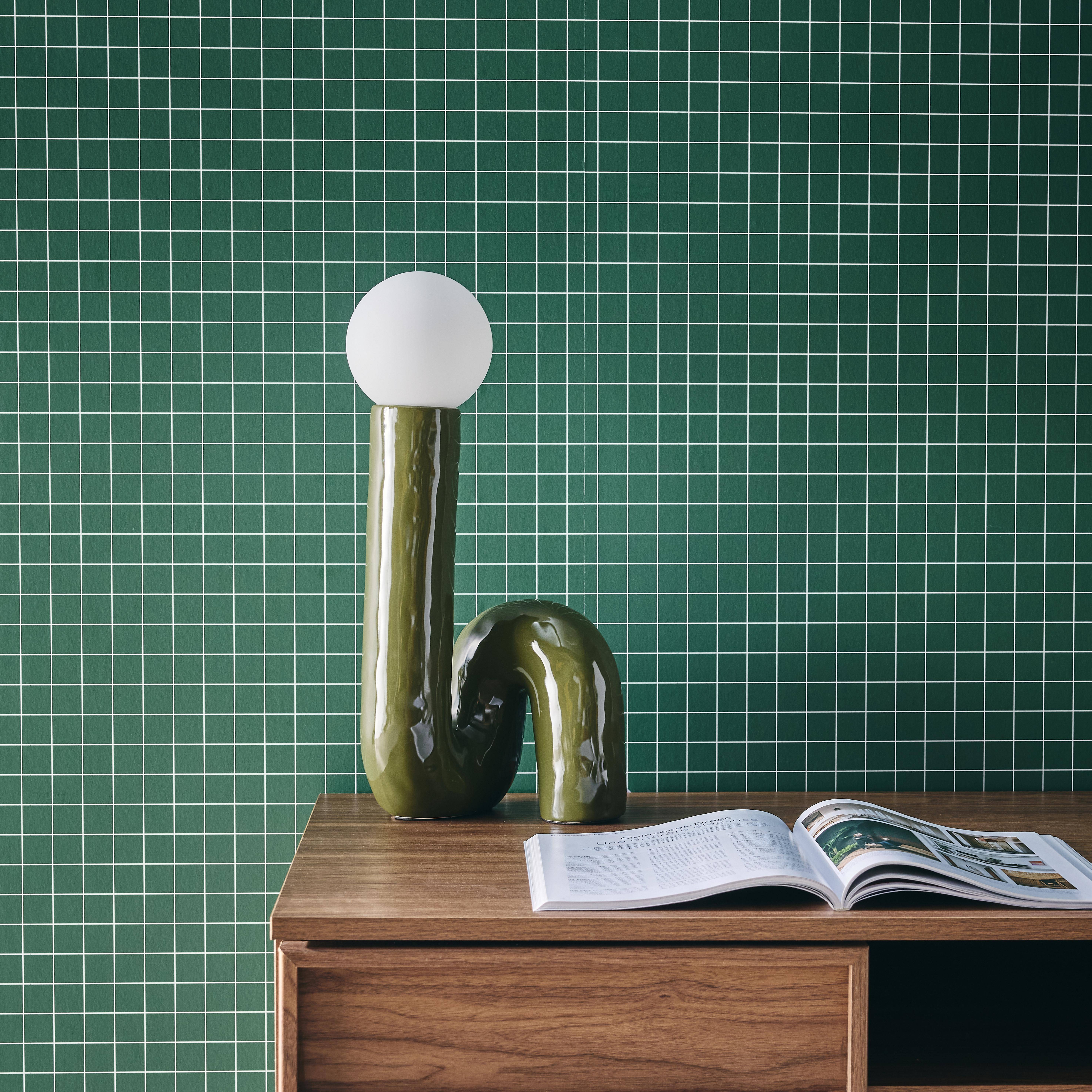 Organische tafellamp geglazuurd keramiek kaki 20 x 17,5 x 44,5 cm - Elma,sweeek,Photo1