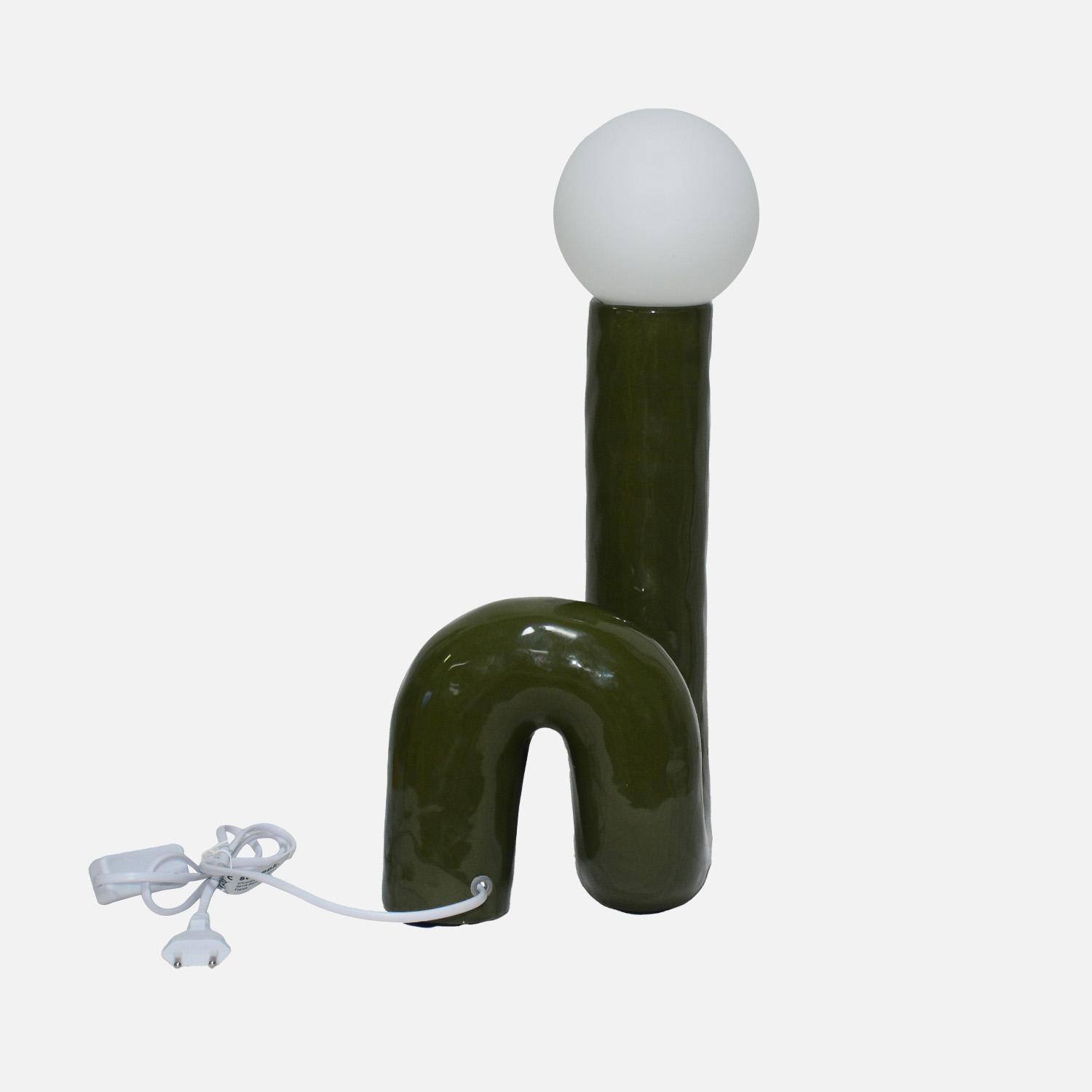 Lámpara de mesa orgánica de cerámica y barniz, Elma, Verde kaki, 20x17.5x44.5 cm Photo2