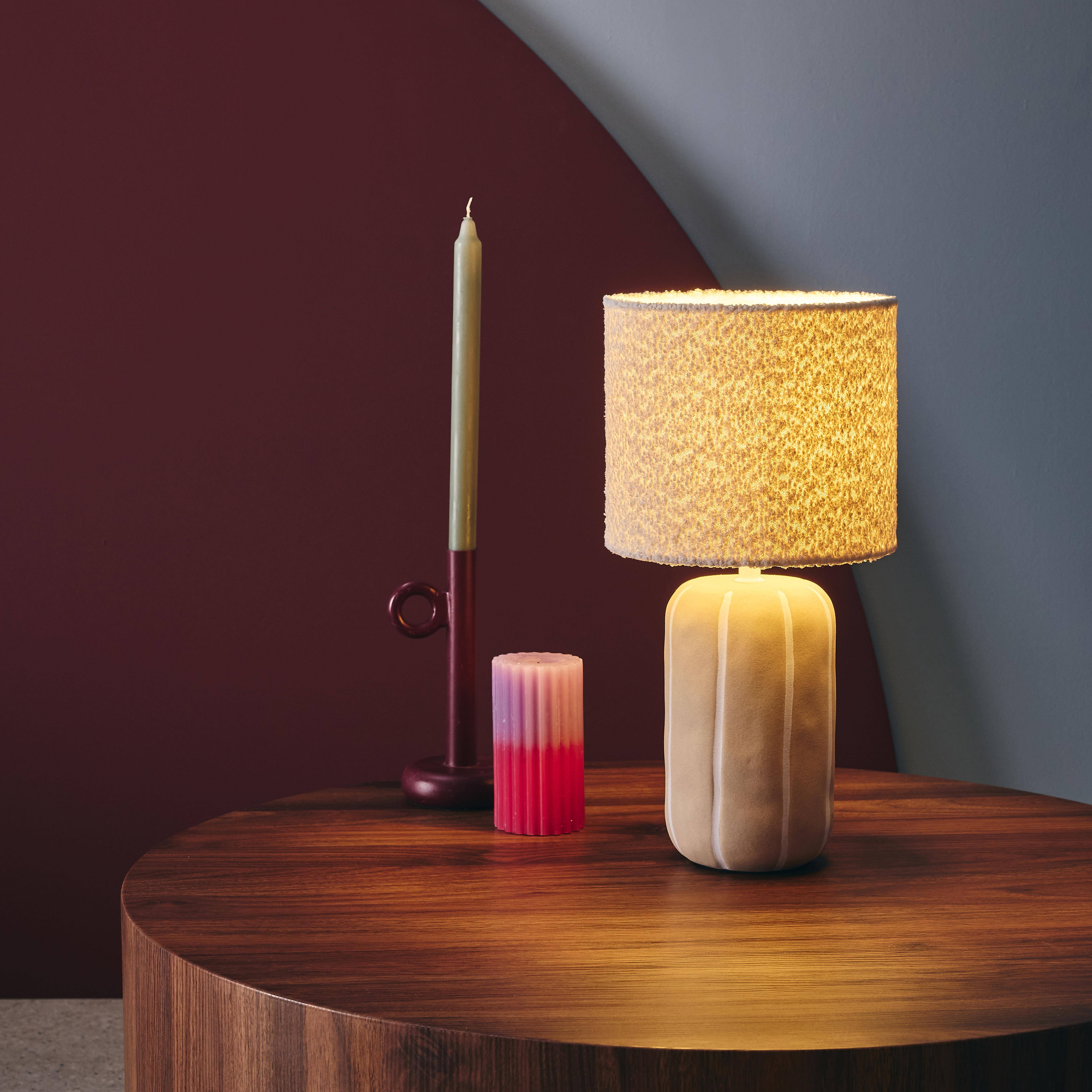 Keramik-Tischlampe Bouclé-Lampenschirm greige/weiß H 41 cm