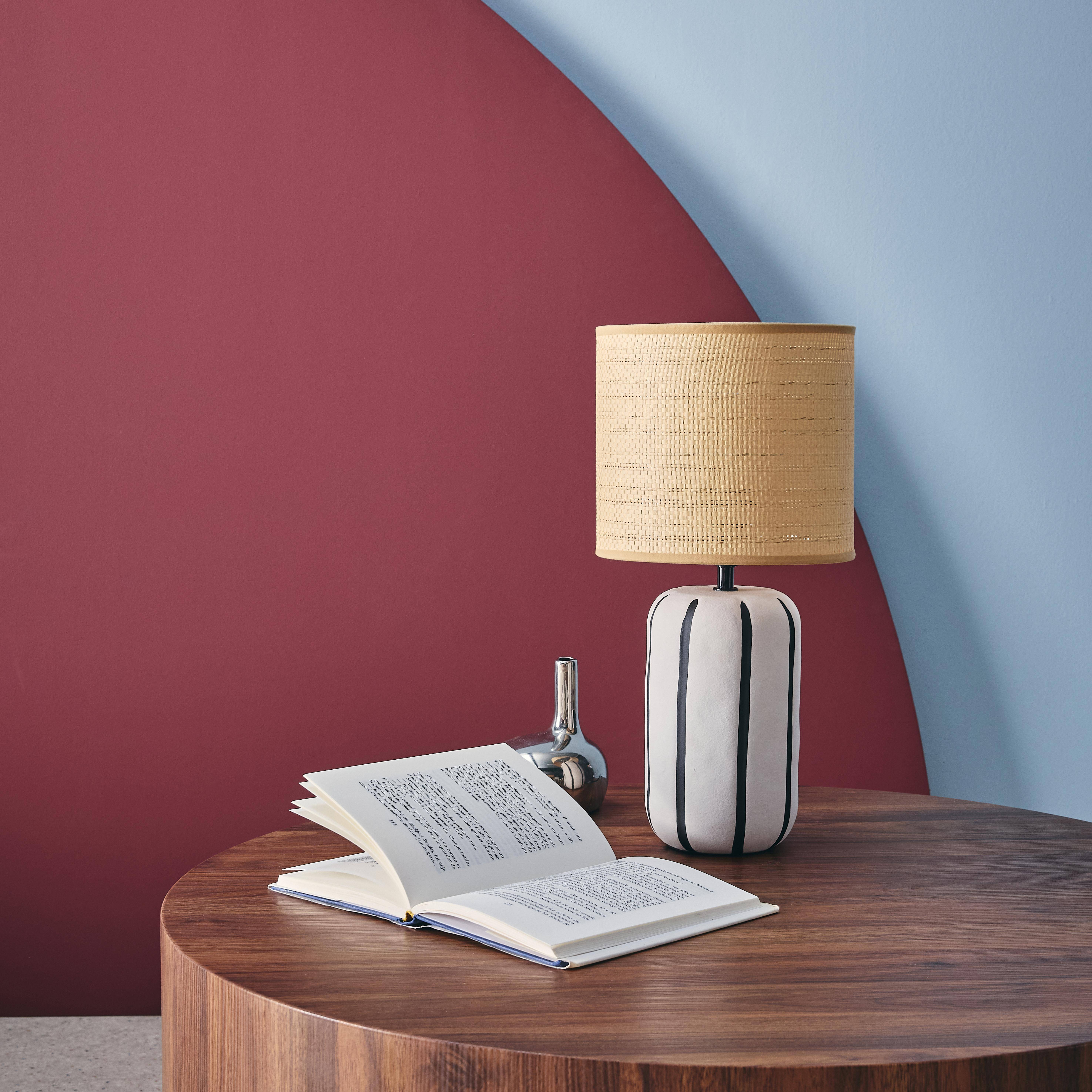 Lâmpada de mesa interior em cerâmica, efeito rattan, Roxane, Branco, 20x20x40.5 cm Photo2