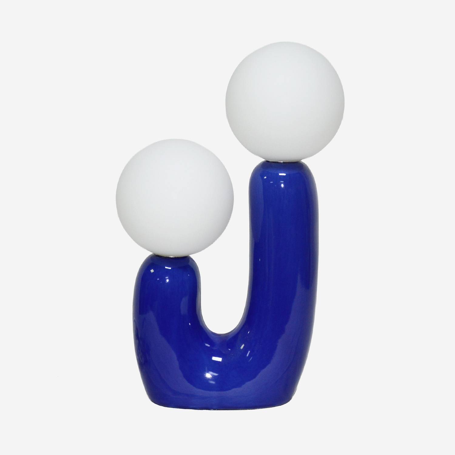 Lámpara de mesa orgánica de cerámica y vidrio, Azul