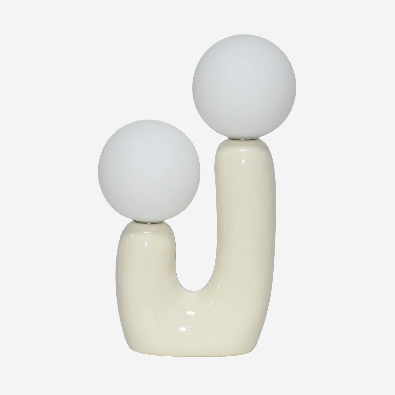Lámpara de mesa orgánica de cerámica y vidrio, Beige
