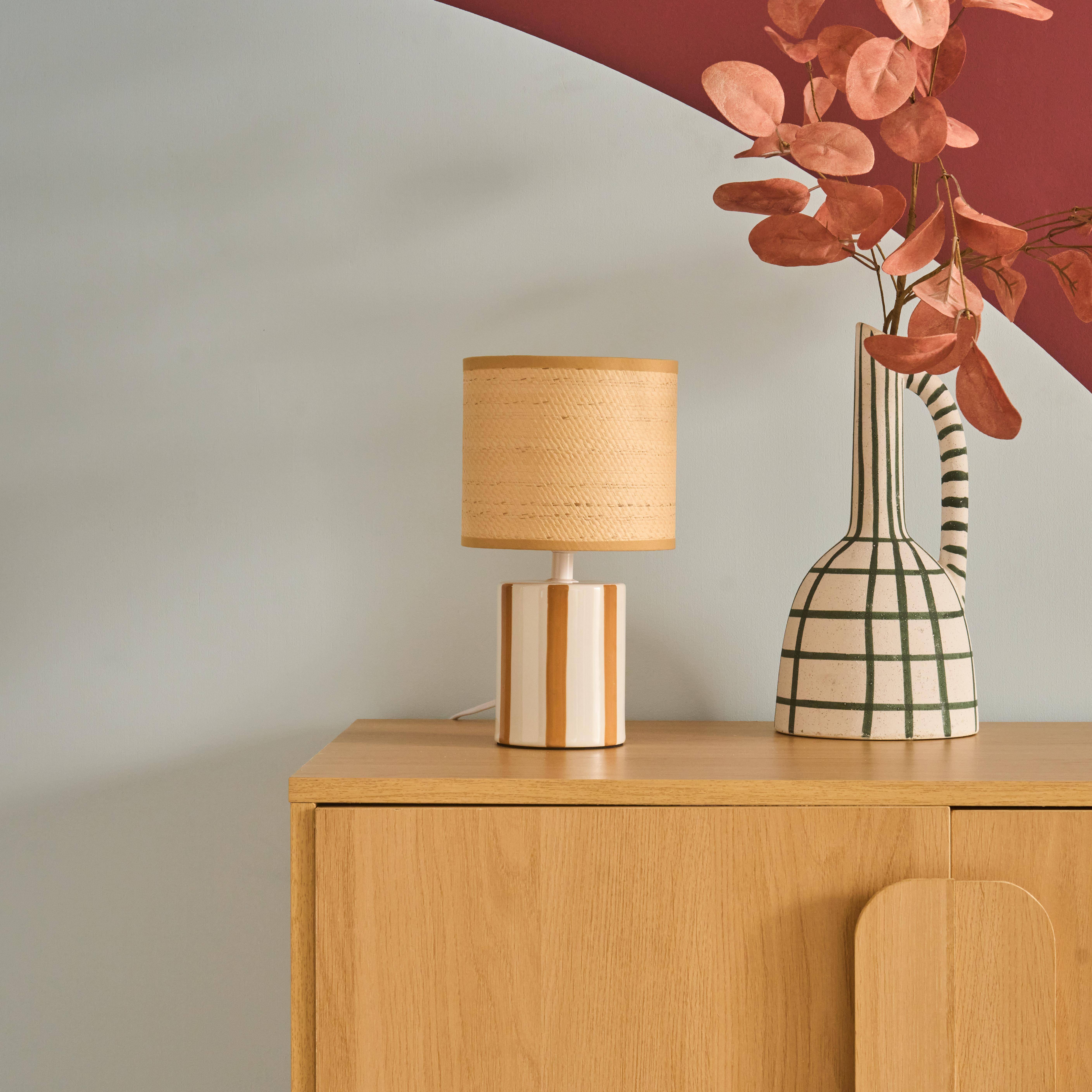 Tafellamp binnen keramiek lampenkap rotan effect H 28cm mosterd - Ø 15,5 x 27,5 cm - Aurore,sweeek,Photo1