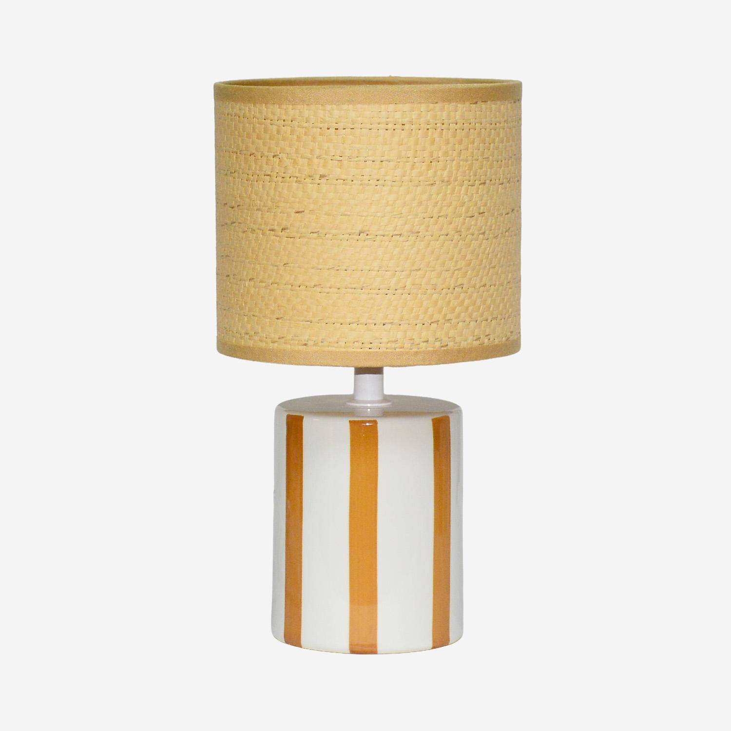 Tafellamp binnen keramiek lampenkap rotan effect H 28cm mosterd - Ø 15,5 x 27,5 cm - Aurore,sweeek,Photo3