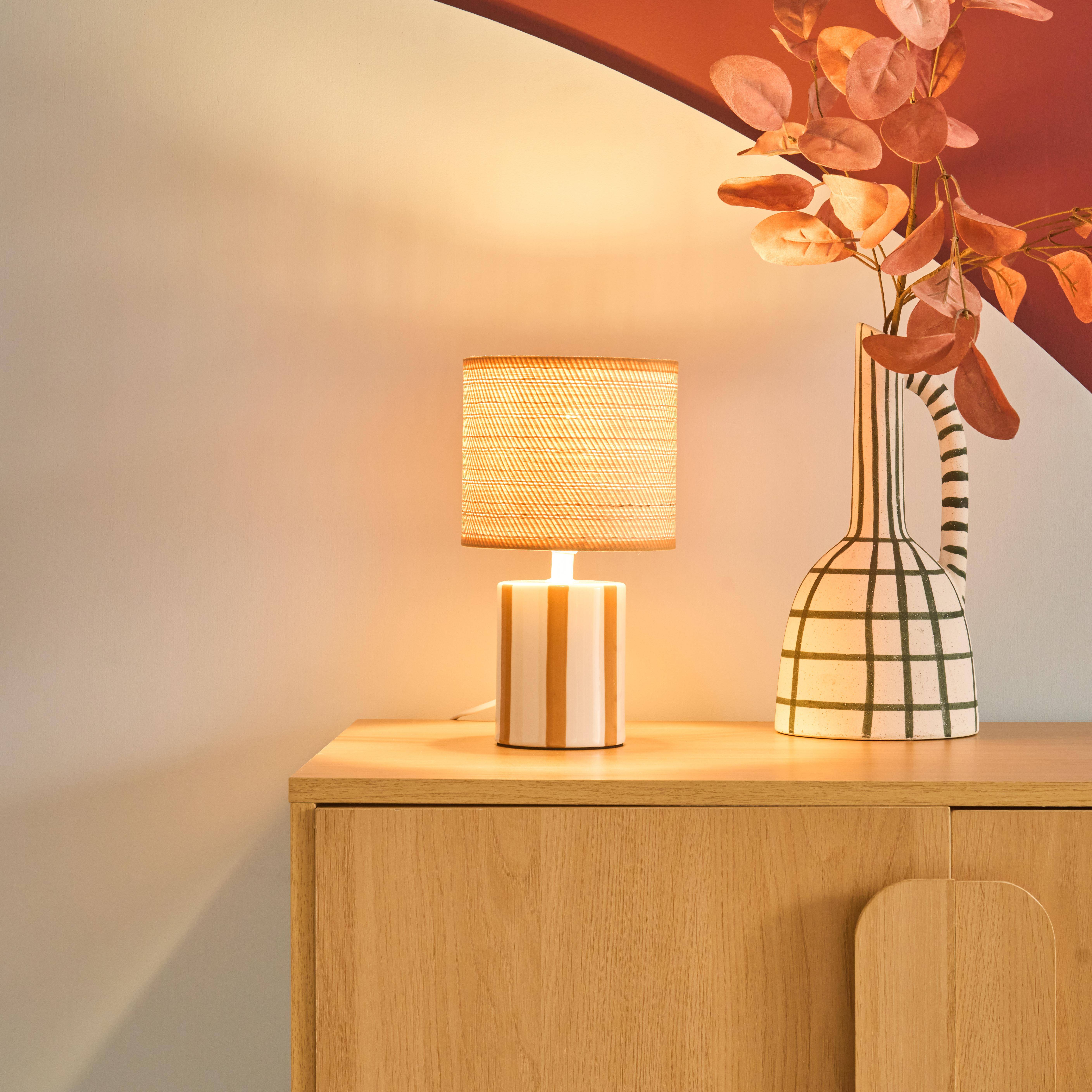 Tafellamp binnen keramiek lampenkap rotan effect H 28cm mosterd - Ø 15,5 x 27,5 cm - Aurore,sweeek,Photo2