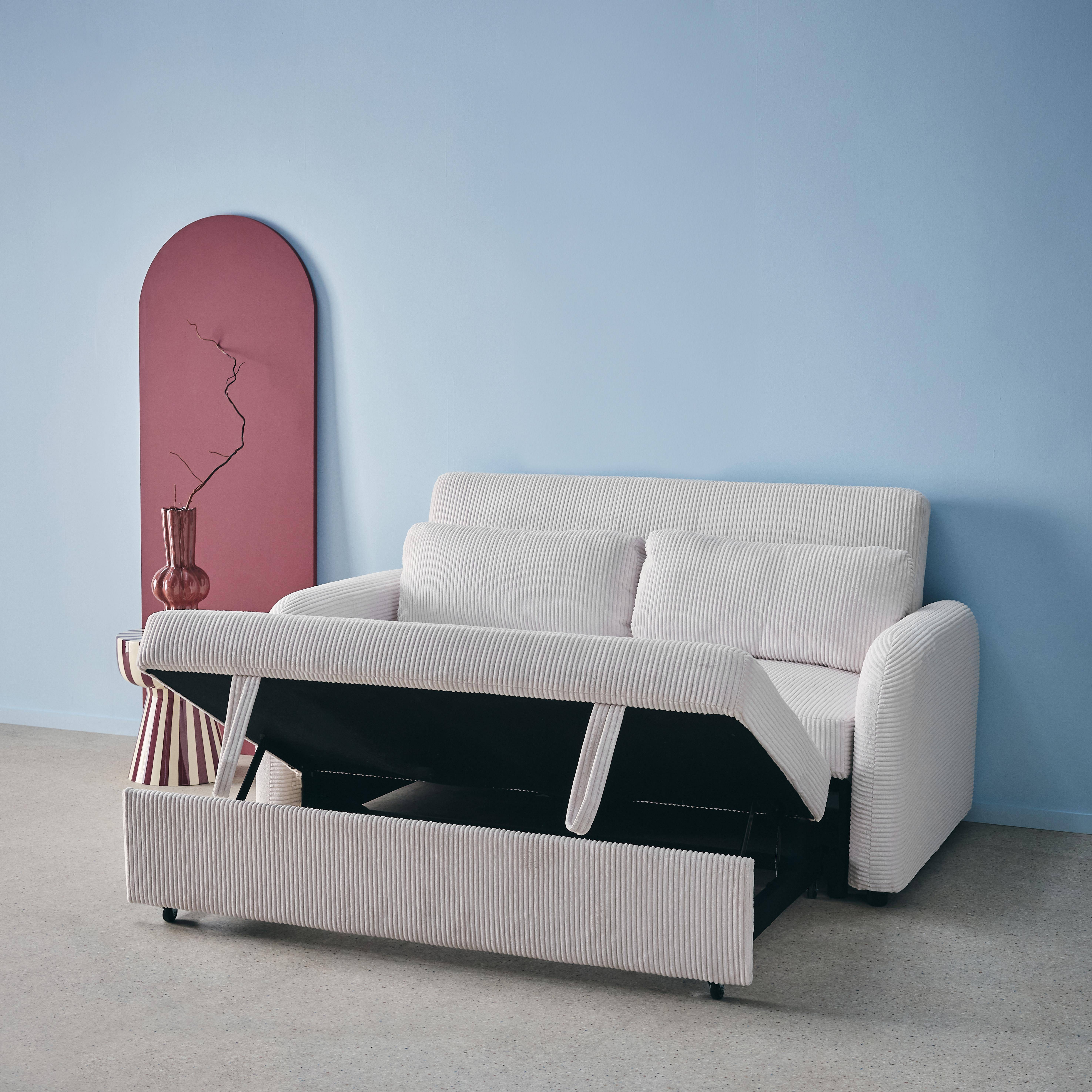 2-Sitzer Schlafsofa mit Cordbezug in weiß B 168 x T 90 x H 88 cm - Lino Photo3