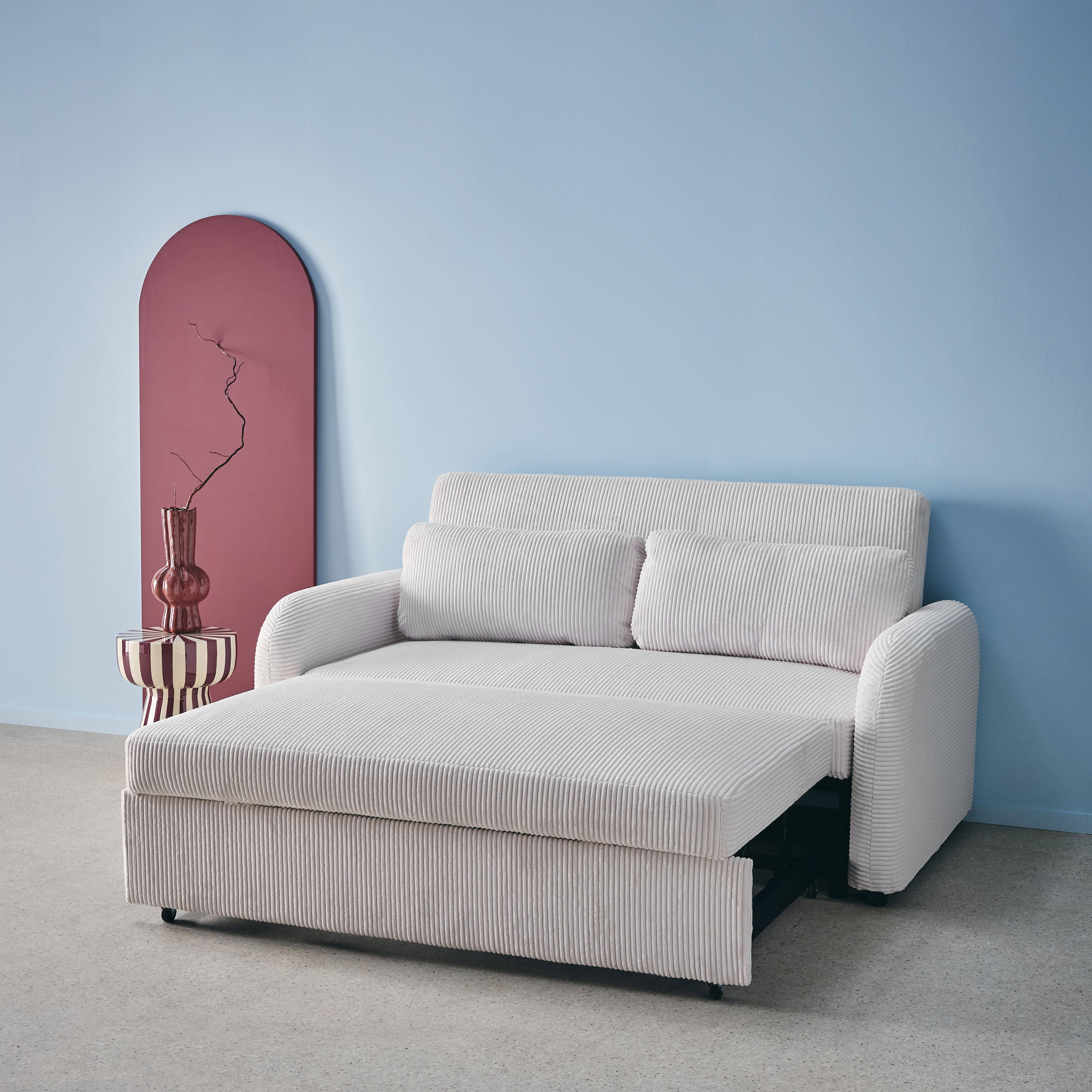 2-Sitzer Schlafsofa mit Cordbezug in weiß B 168 x T 90 x H 88 cm - Lino Photo4