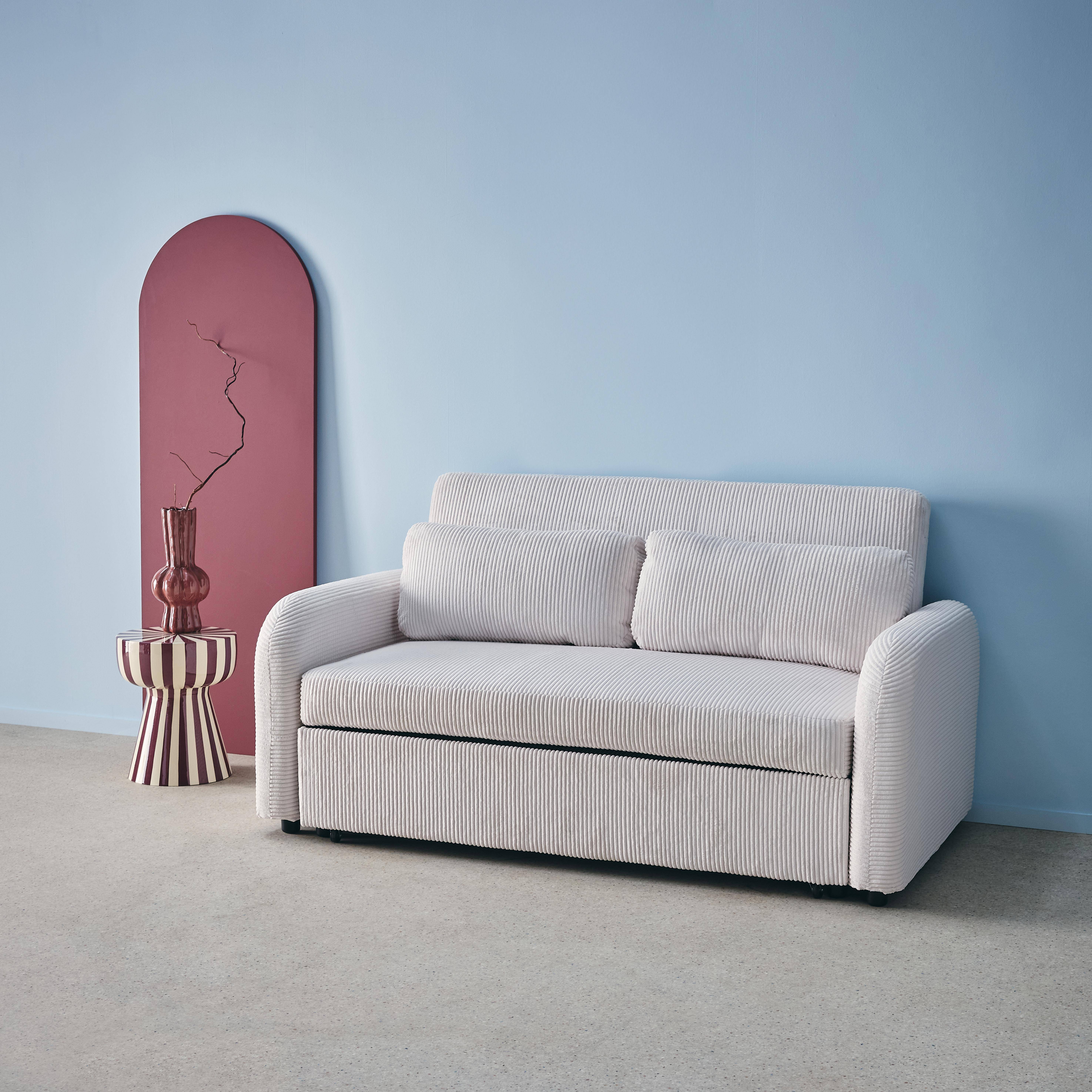 2-Sitzer Schlafsofa mit Cordbezug in weiß B 168 x T 90 x H 88 cm - Lino Photo1