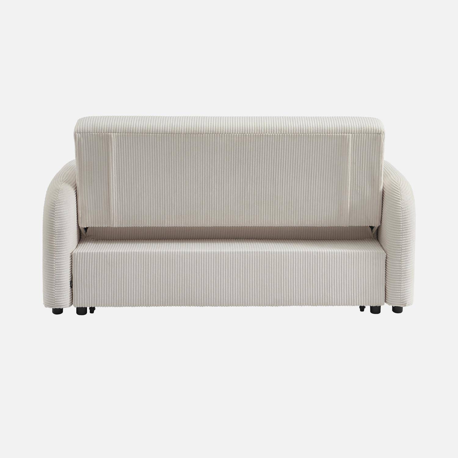 Canapé convertible arrondi 2 places velours côtelé blanc L 168 x P 90 x H 88cm - Lino ,sweeek,Photo3