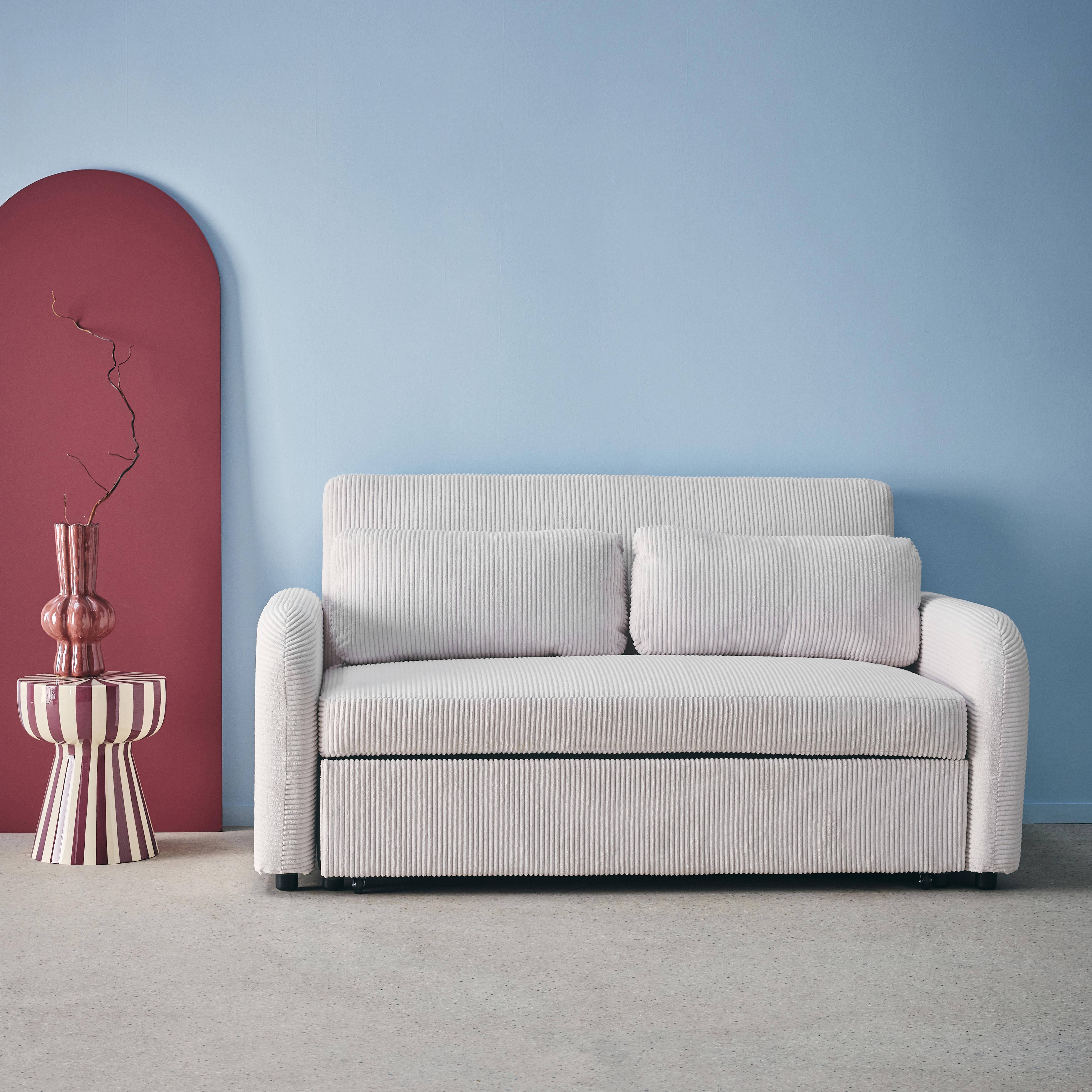 2-Sitzer Schlafsofa mit Cordbezug in weiß B 168 x T 90 x H 88 cm - Lino,sweeek,Photo1