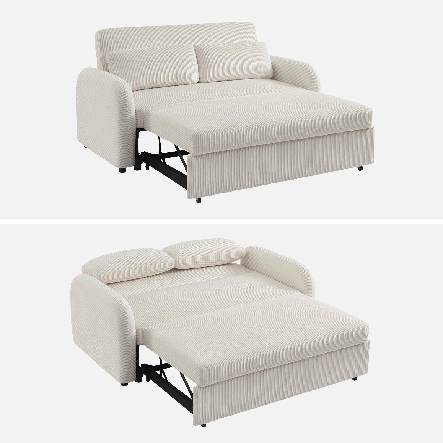 Canapé convertible arrondi 2 places velours côtelé blanc L 168 x P 90 x H 88cm - Lino  Photo4