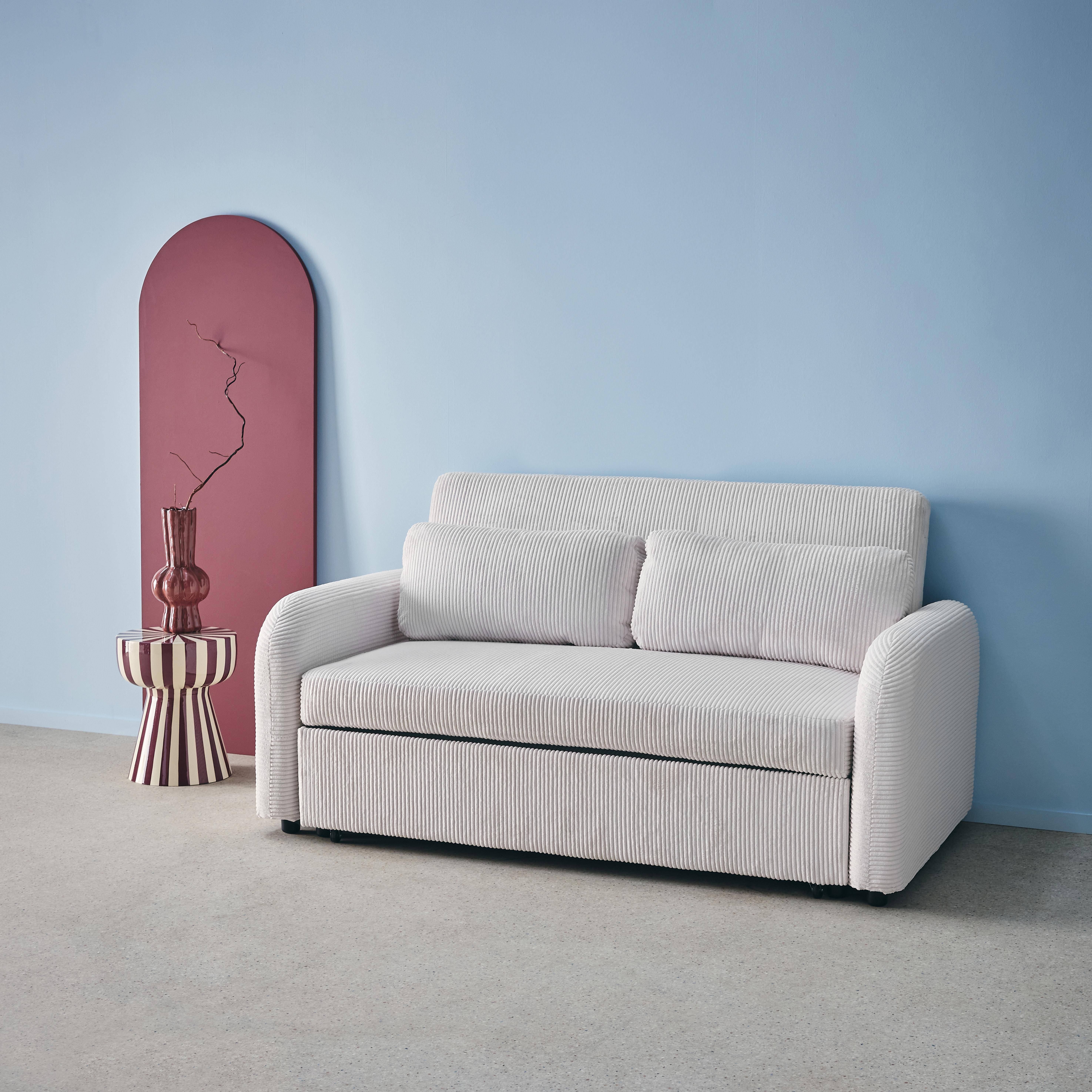 2-Sitzer Schlafsofa mit Cordbezug in weiß B 168 x T 90 x H 88 cm - Lino Photo2