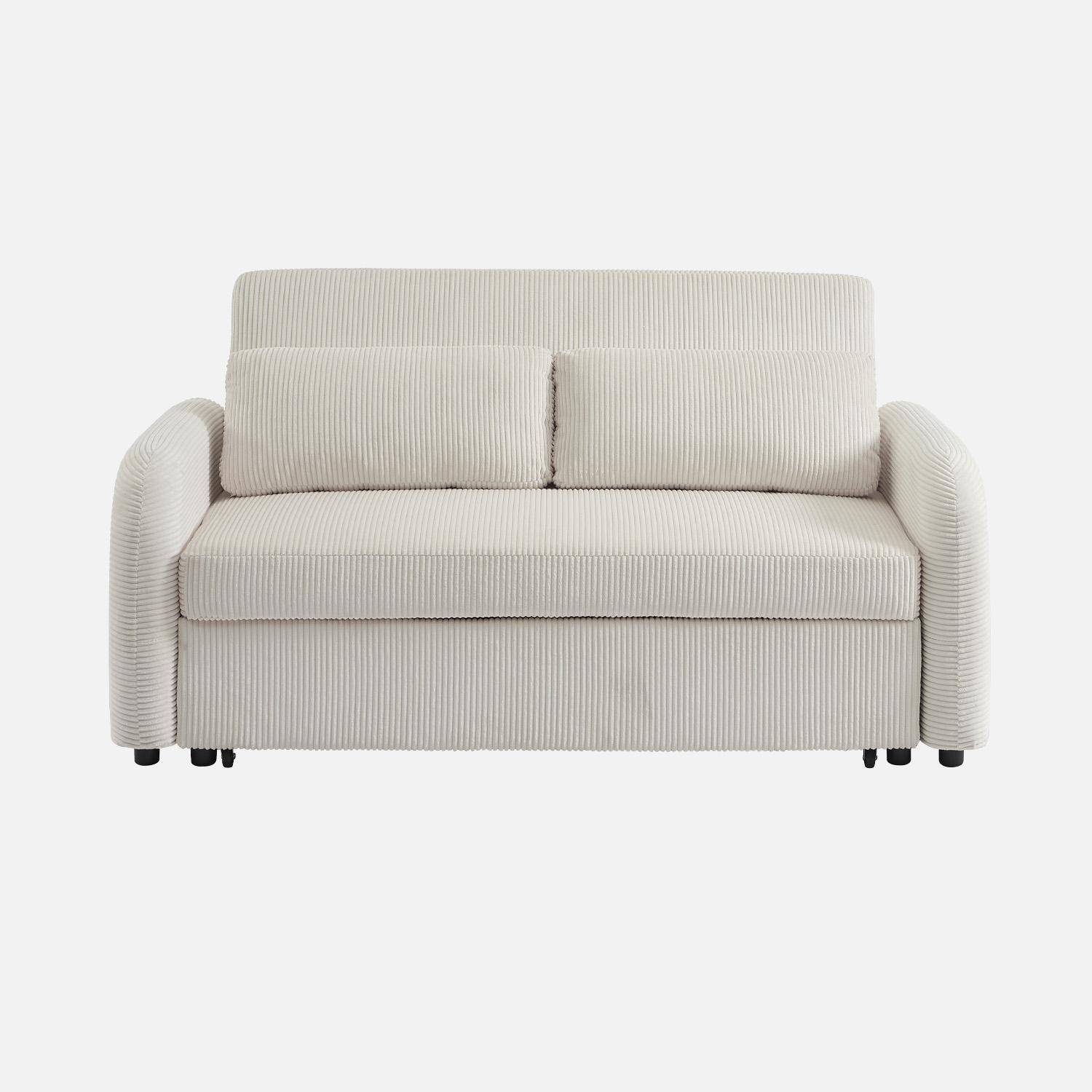 Canapé convertible arrondi 2 places velours côtelé blanc L 168 x P 90 x H 88cm - Lino  Photo2