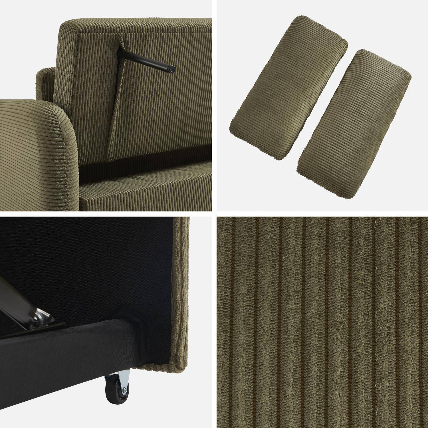 Canapé convertible arrondi 2 places velours côtelé kaki L 168 x P 90 x H 88cm - Lino ,sweeek,Photo5