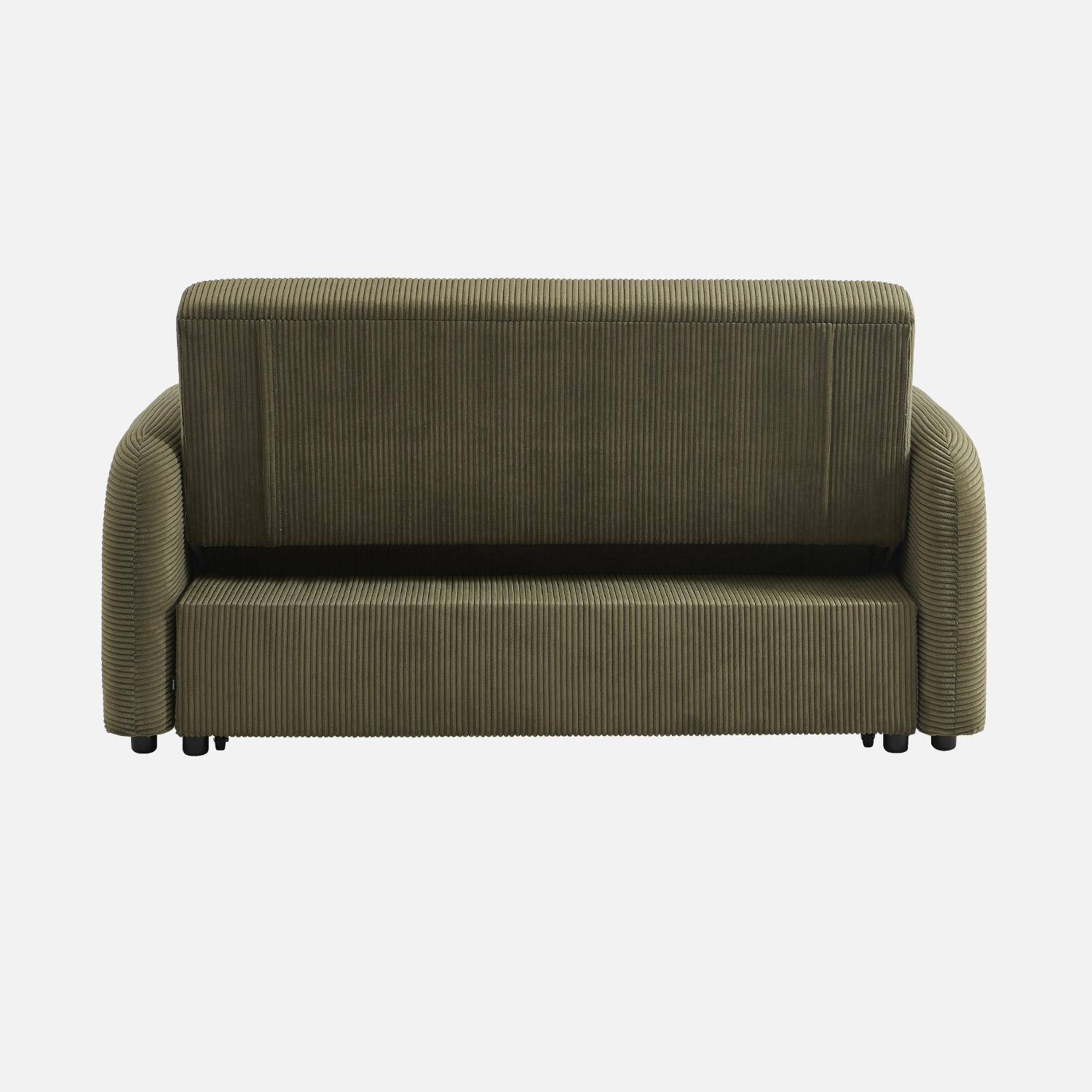 Canapé convertible arrondi 2 places velours côtelé kaki L 168 x P 90 x H 88cm - Lino ,sweeek,Photo3