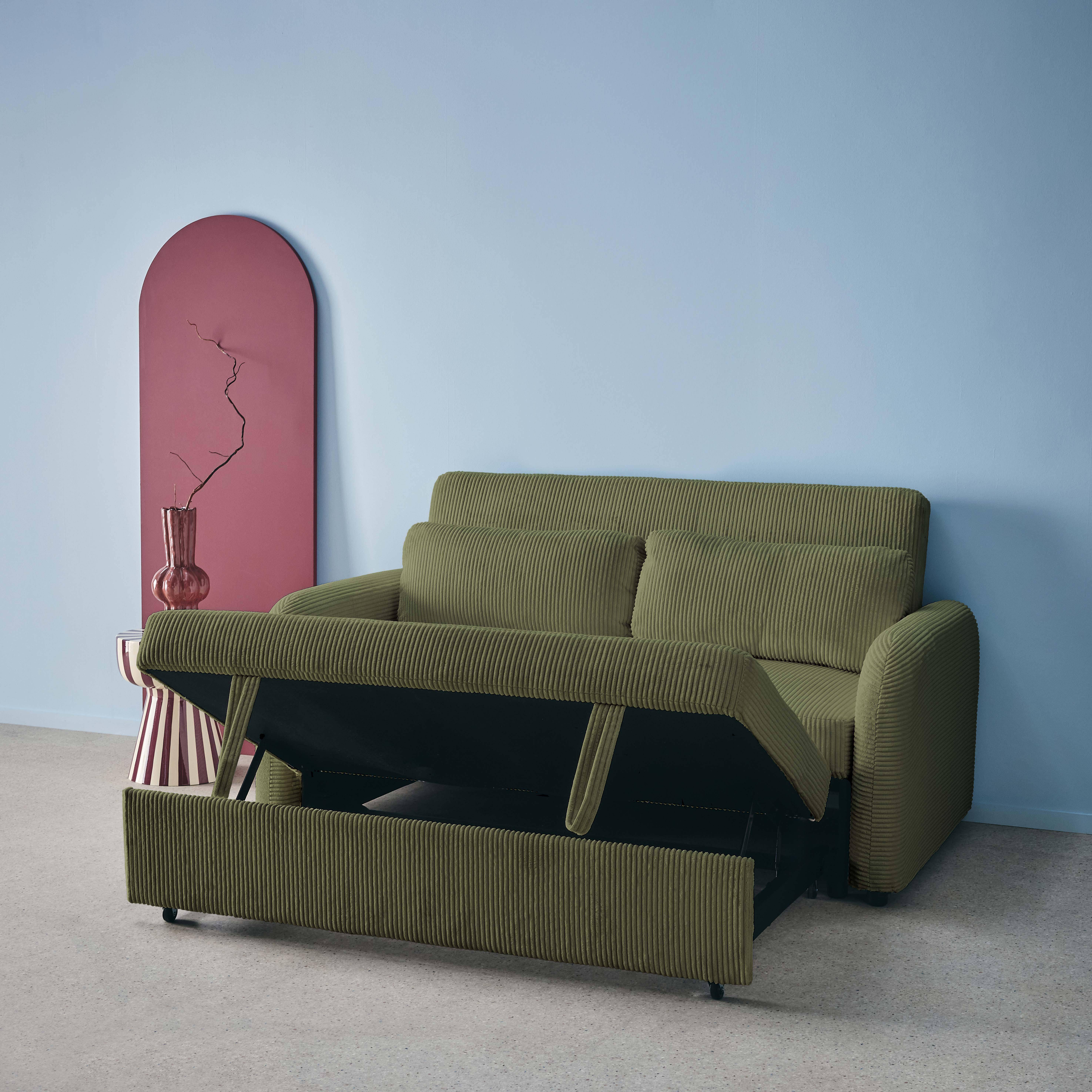 Slaapbank 2 plaatsen kakigroen ribfluweel L 168 x B 90 x H 88cm - Lino Photo3