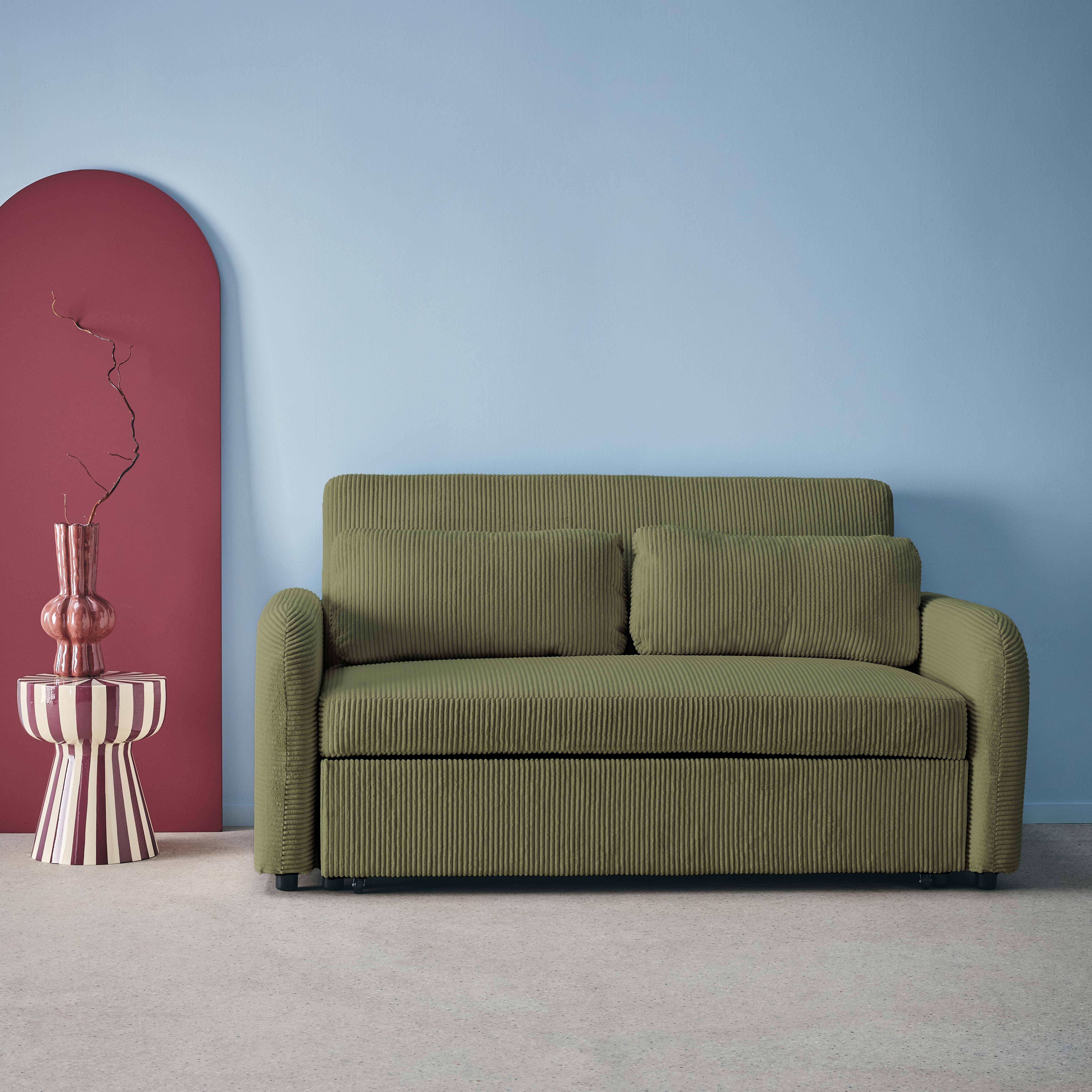 Slaapbank 2 plaatsen kakigroen ribfluweel L 168 x B 90 x H 88cm - Lino,sweeek,Photo1