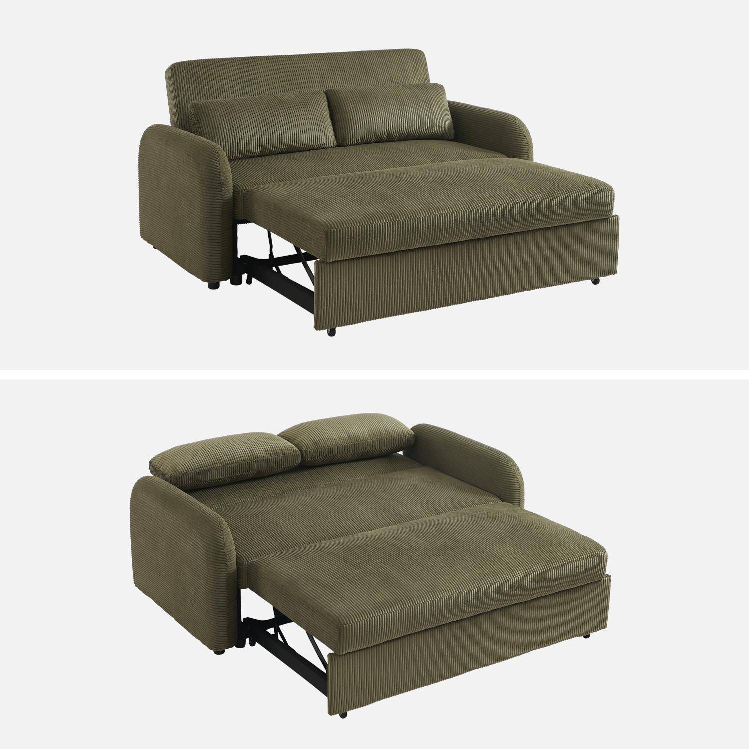Canapé convertible arrondi 2 places velours côtelé kaki L 168 x P 90 x H 88cm - Lino ,sweeek,Photo4