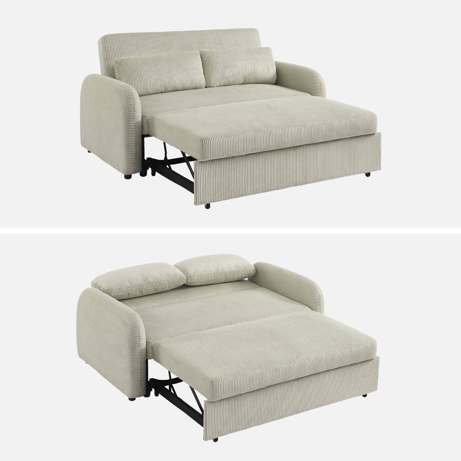 Canapé convertible arrondi 2 places velours côtelé gris clair L 168 x P 90 x H 88cm - Lino ,sweeek,Photo4
