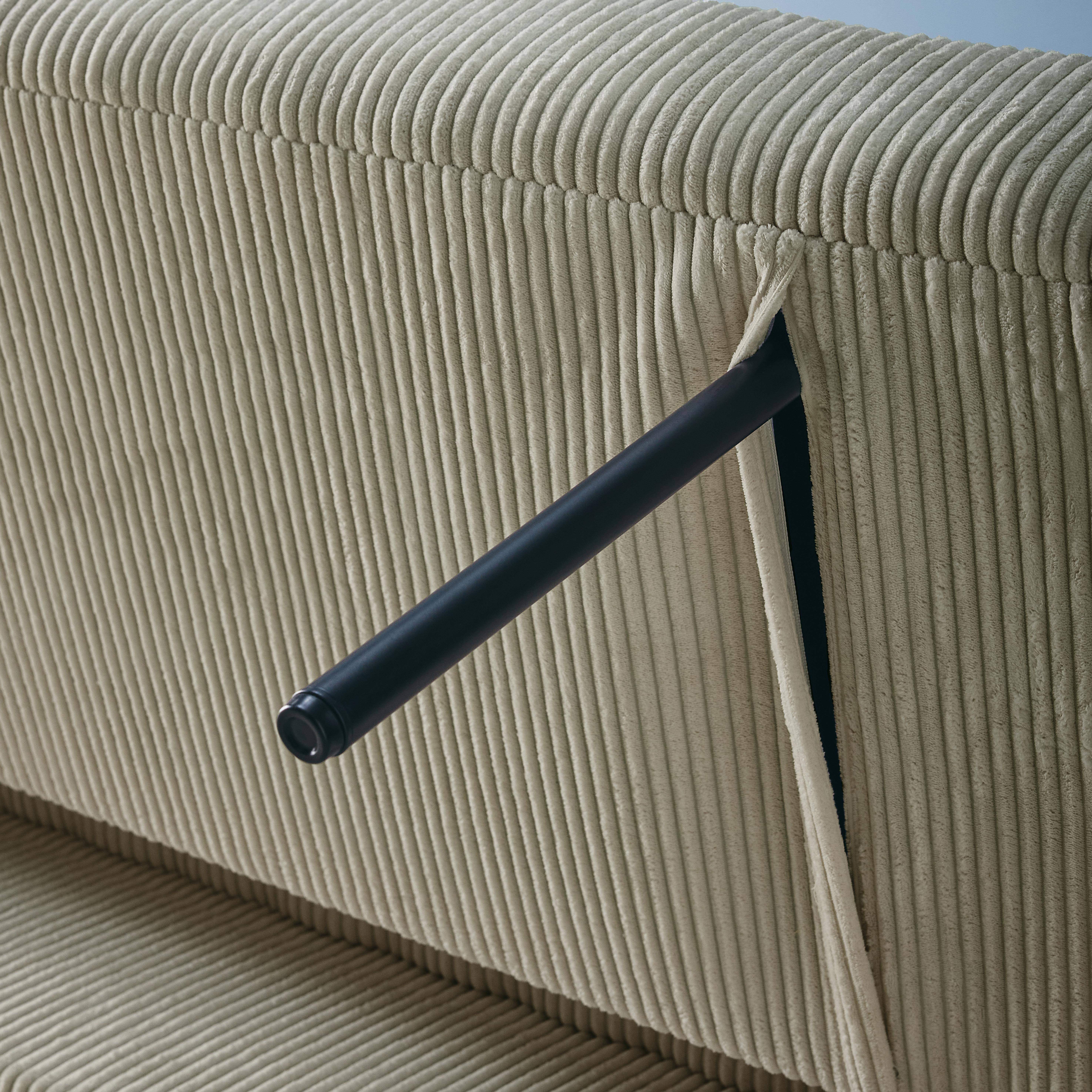 Afgeronde tweezits slaapbank in lichtgrijs ribfluweel L 168 x B 90 x H 88cm - Lino Photo8