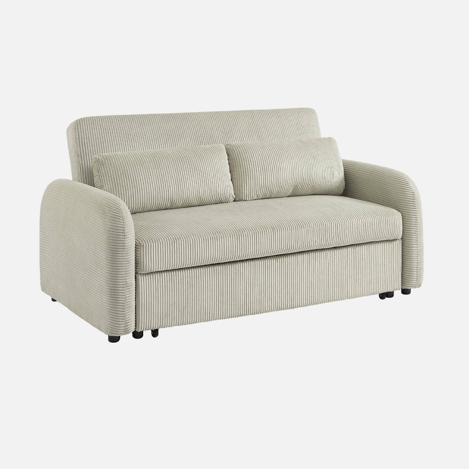 Canapé convertible arrondi 2 places velours côtelé gris clair L 168 x P 90 x H 88cm - Lino  Photo1