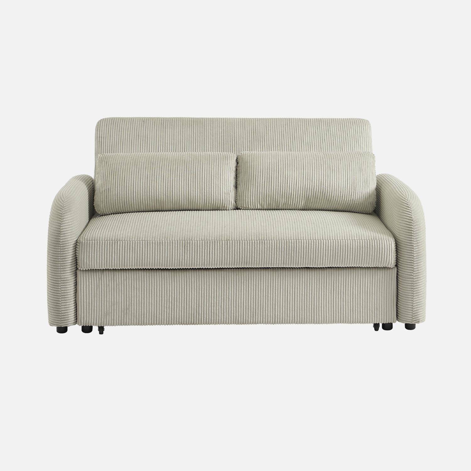 Canapé convertible arrondi 2 places velours côtelé gris clair L 168 x P 90 x H 88cm - Lino  Photo2