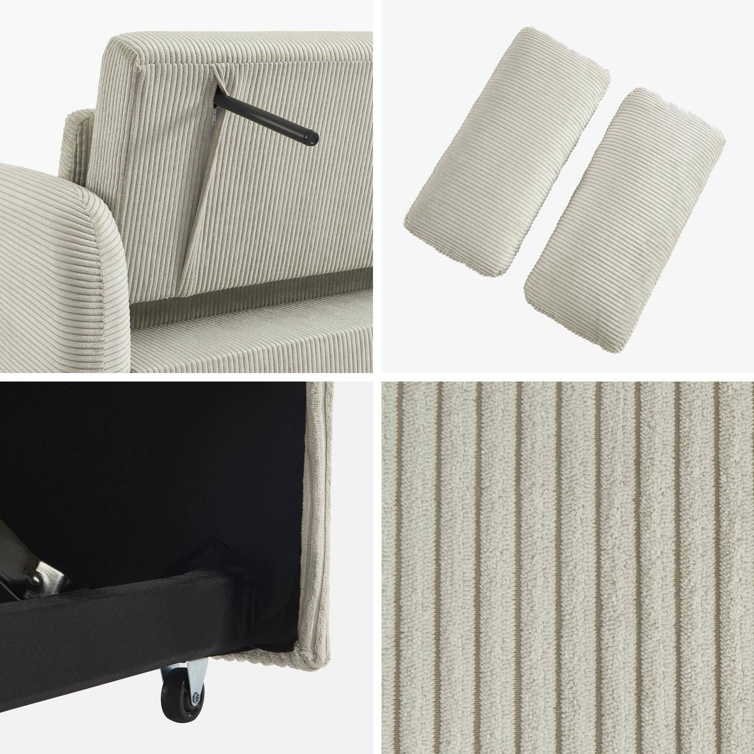 Canapé convertible arrondi 2 places velours côtelé gris clair L 168 x P 90 x H 88cm - Lino  Photo5